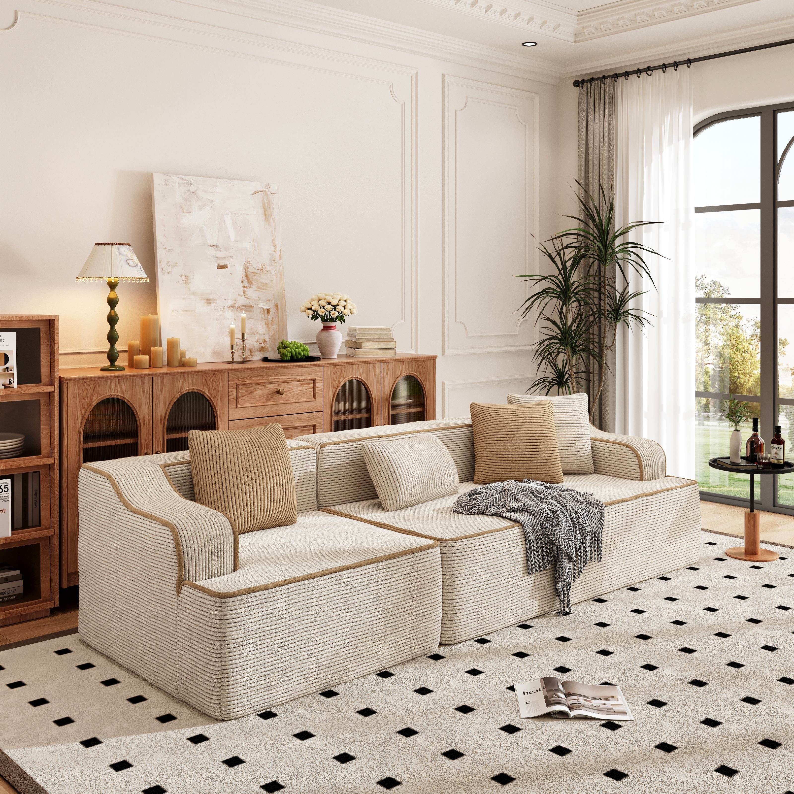 PHI VILLA Ecksofa, Boneless Couch 3-7 Sitzer, L Form Modulares Sofa Wohnzimmer Cord Keine Montage