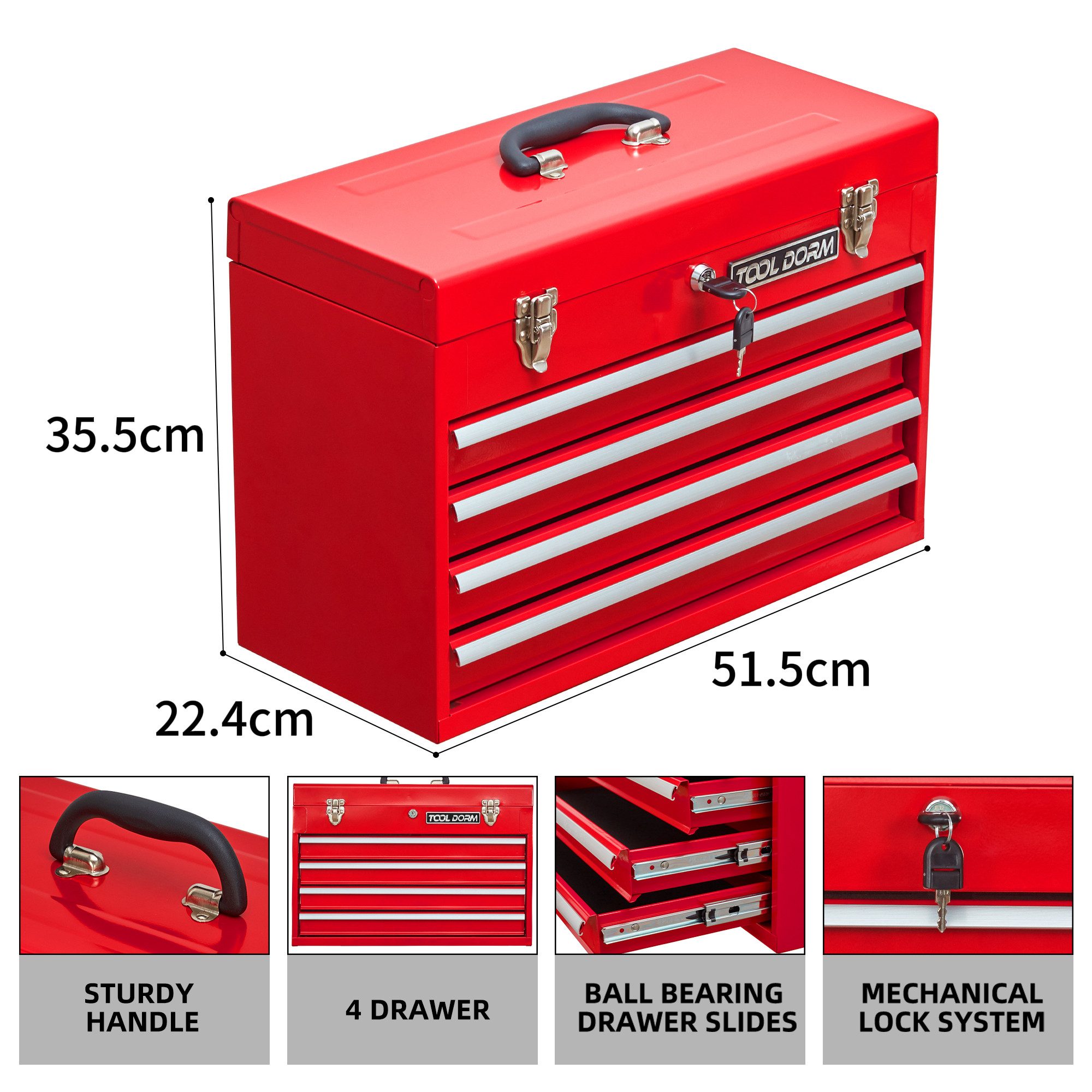 ibettertec Stapelbox 20,3-Zoll-Metallwerkzeugschachtel mit Schubladen tragbarer (Set), Stahl-Metallwerkzeugkasten mit Schutzfolie