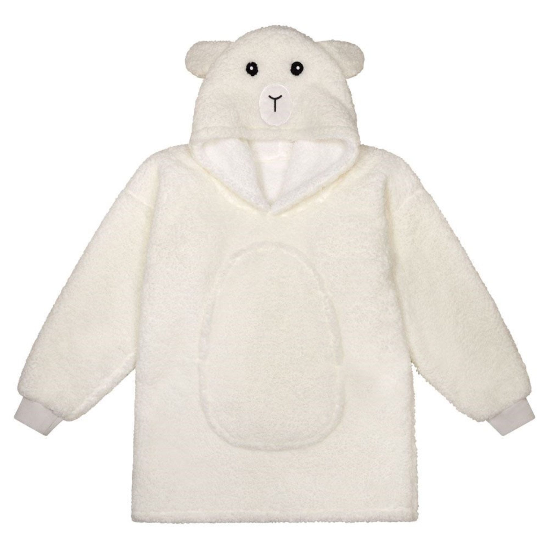 NOXXIEZ Fleeceponcho Hoodie Schaf Decke Kinder bis 160 cm für Zuhause Freizeit