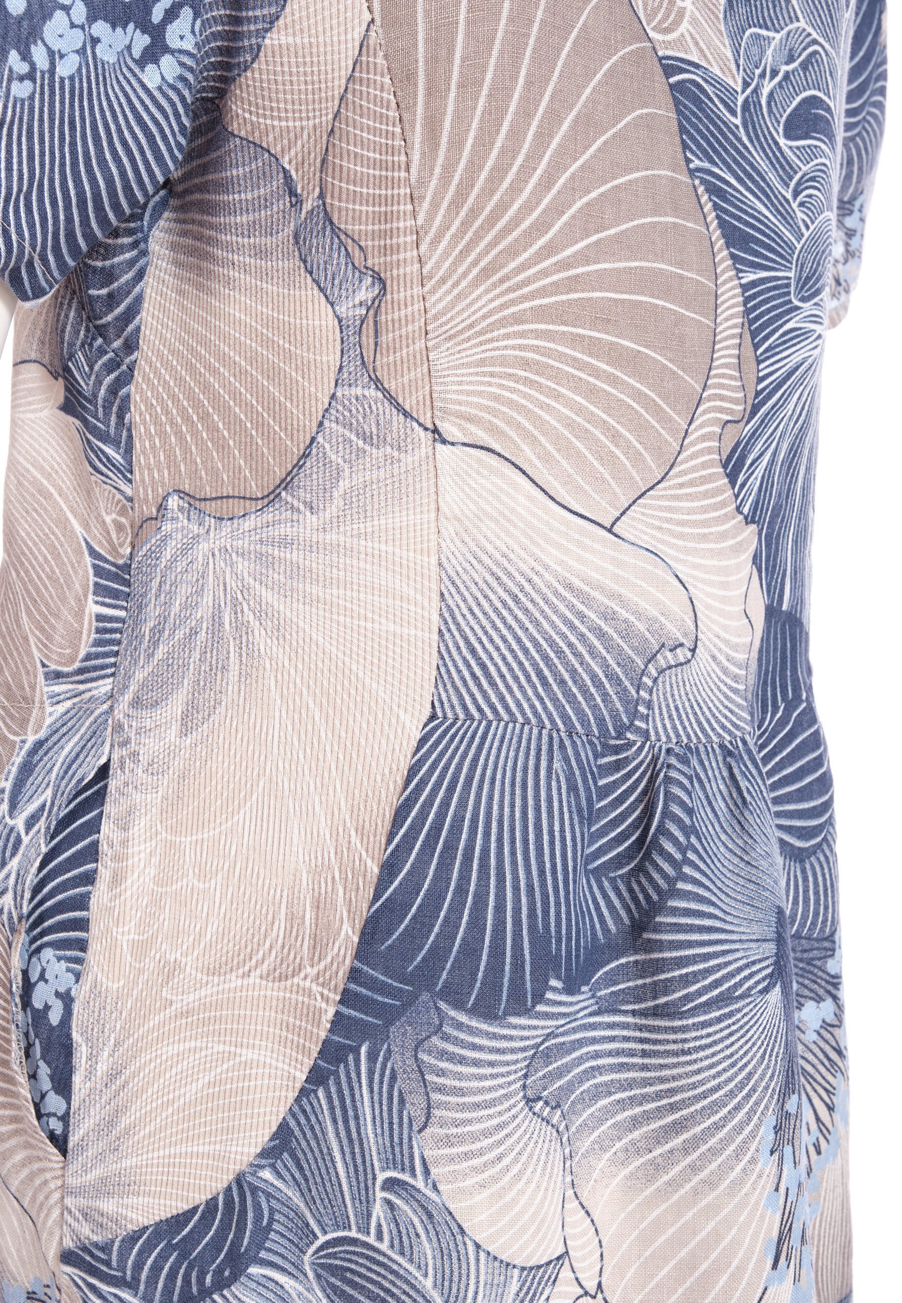 PEKIVESSA Sommerkleid Leinenkleid knielang mit kurzen Ärmeln Leinenstoff mit Blumenmuster