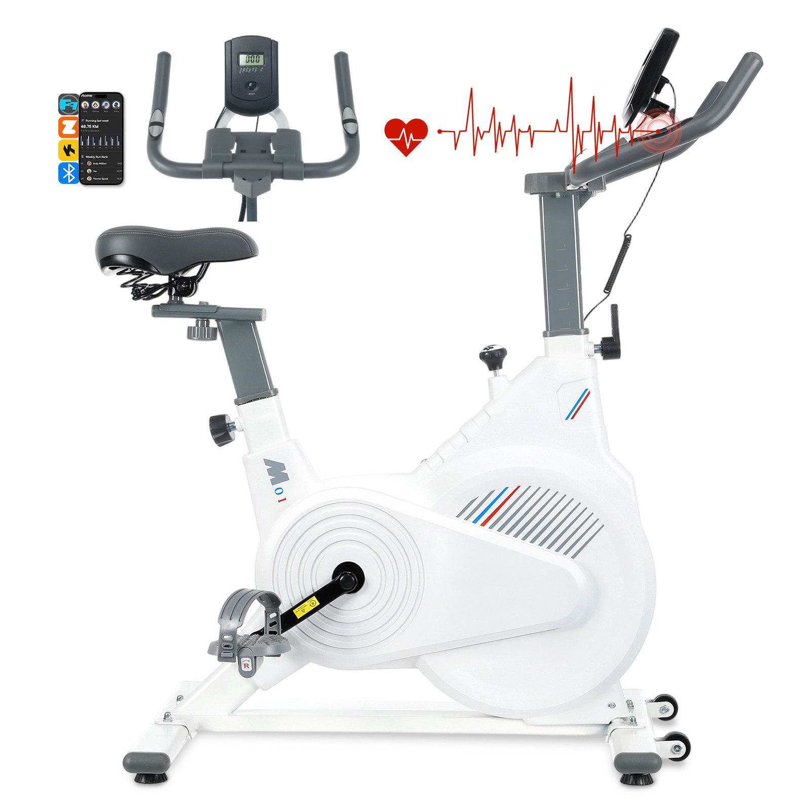 oyajia Heimtrainer Heimtrainer Fahrrad mit Pulsmesser, Stufenlos Einstellbarem Widerstand (Mit App & Bluetooth, Trainingscomputer für Zuhause, Komfortables Indoor Cycling Bike mit Handy- und Tablethalter), Effektives Ganzkörpertraining für Fettverbrennung & Ausdauer