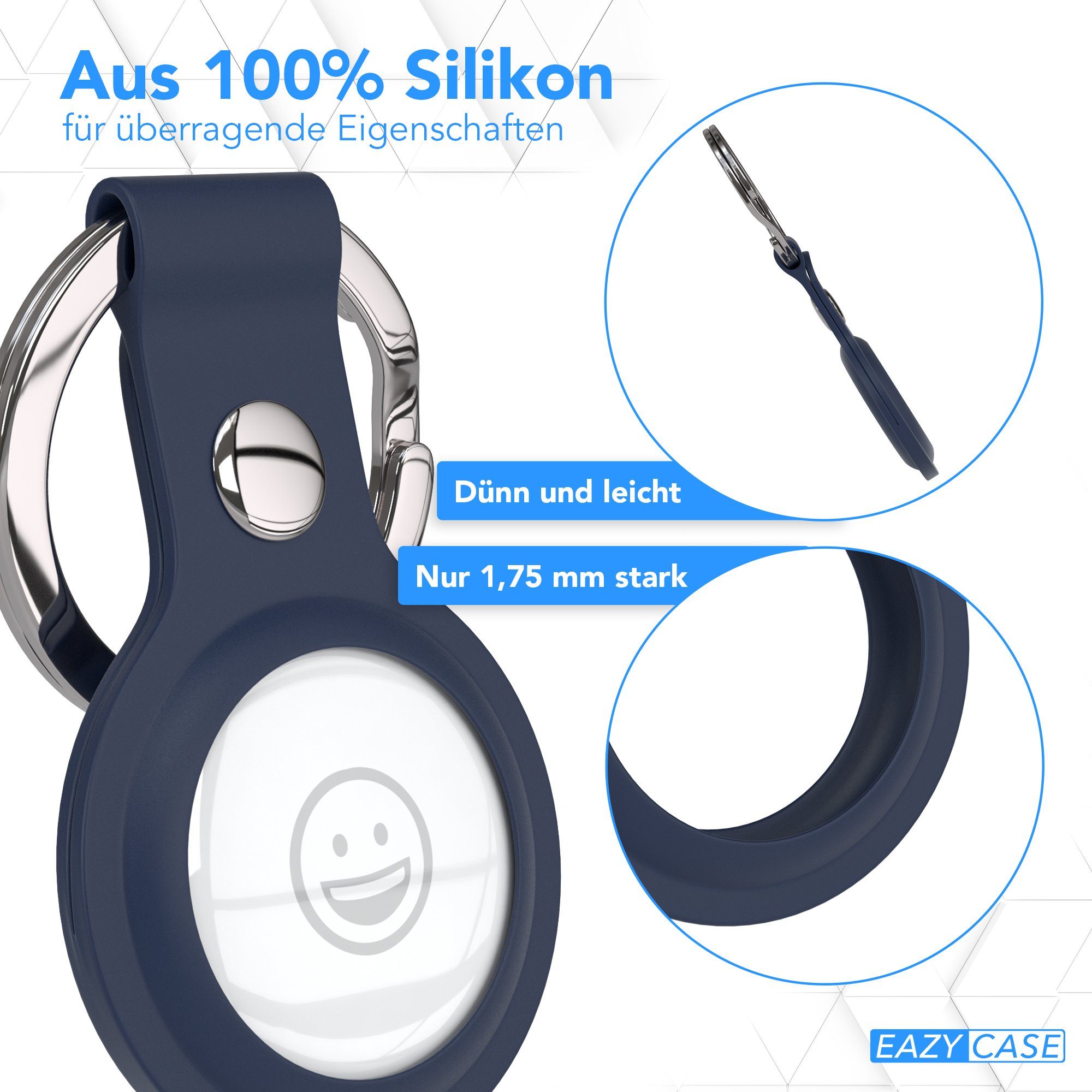 EAZY CASE Schlüsselanhänger Anhänger kompatibel mit Apple AirTag, Airtags Hülle aus Silikon Schlüsselring Kratzfeste Tasche Nacht Blau