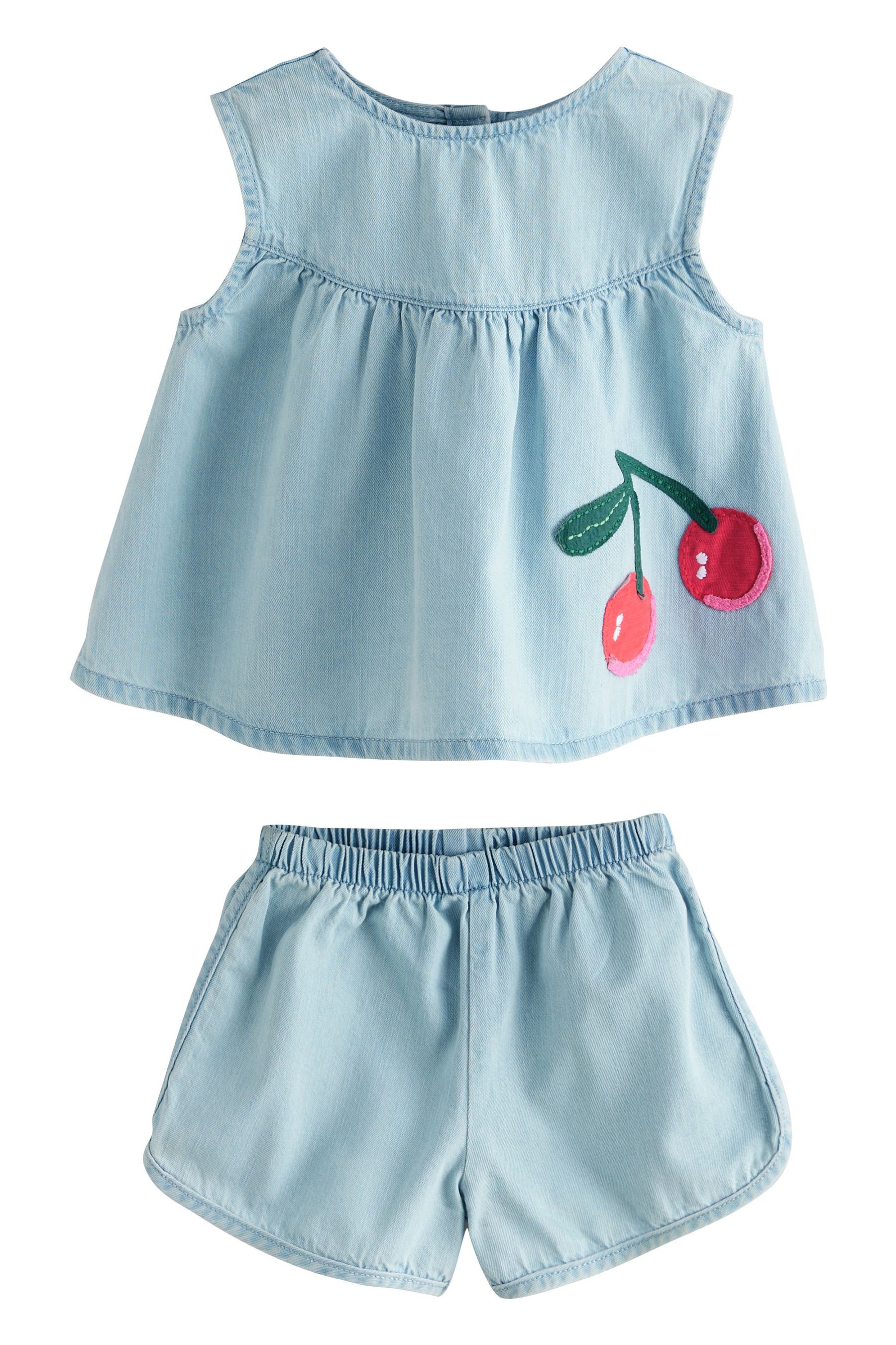 Top & Hose Denim-Bluse und Shorts aus 100 % Baumwolle, Set