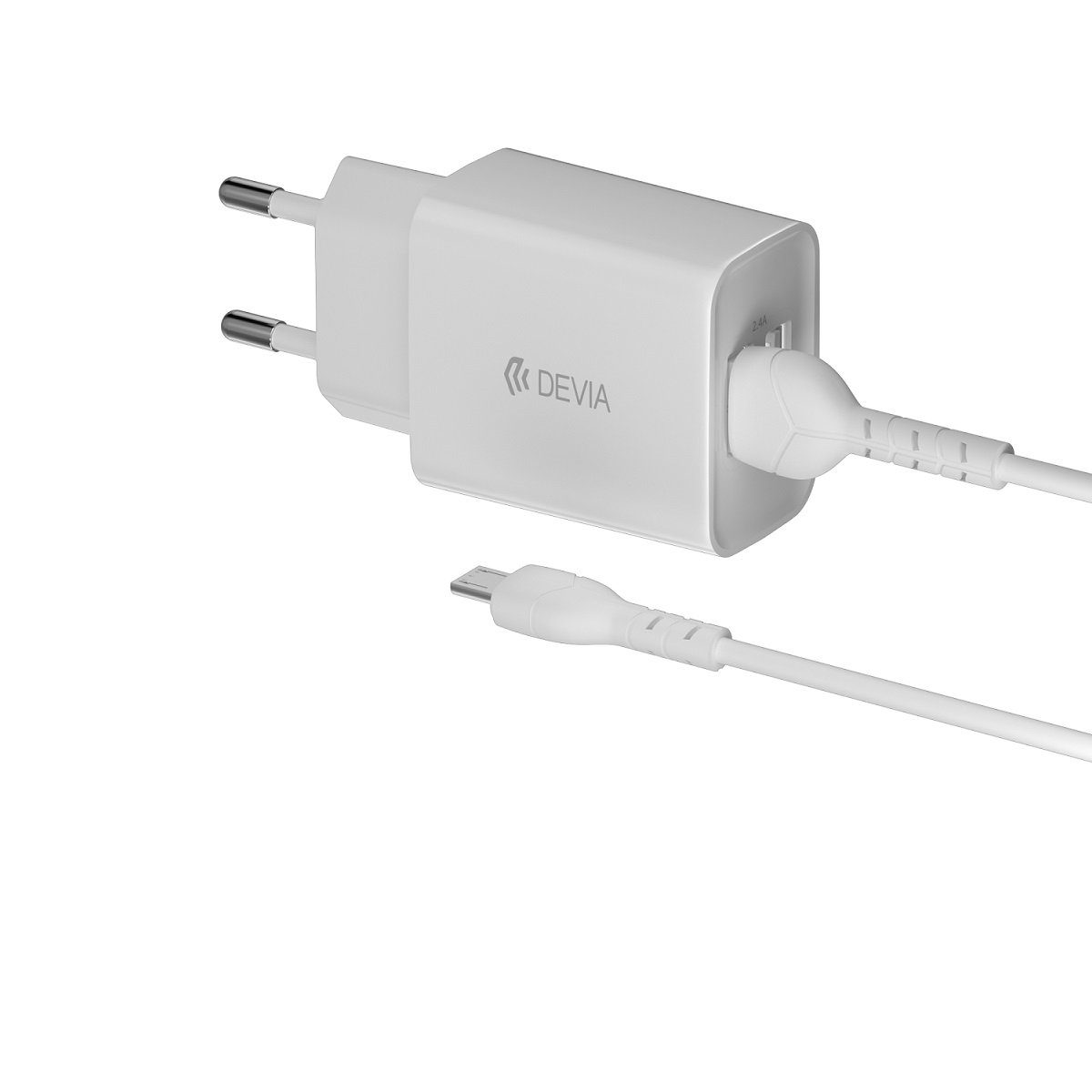 DEVIA Wandladegerät Smart 2x USB + microUSB Kabel 2,4A Weiß Smartphone-Ladegerät (2-tlg)