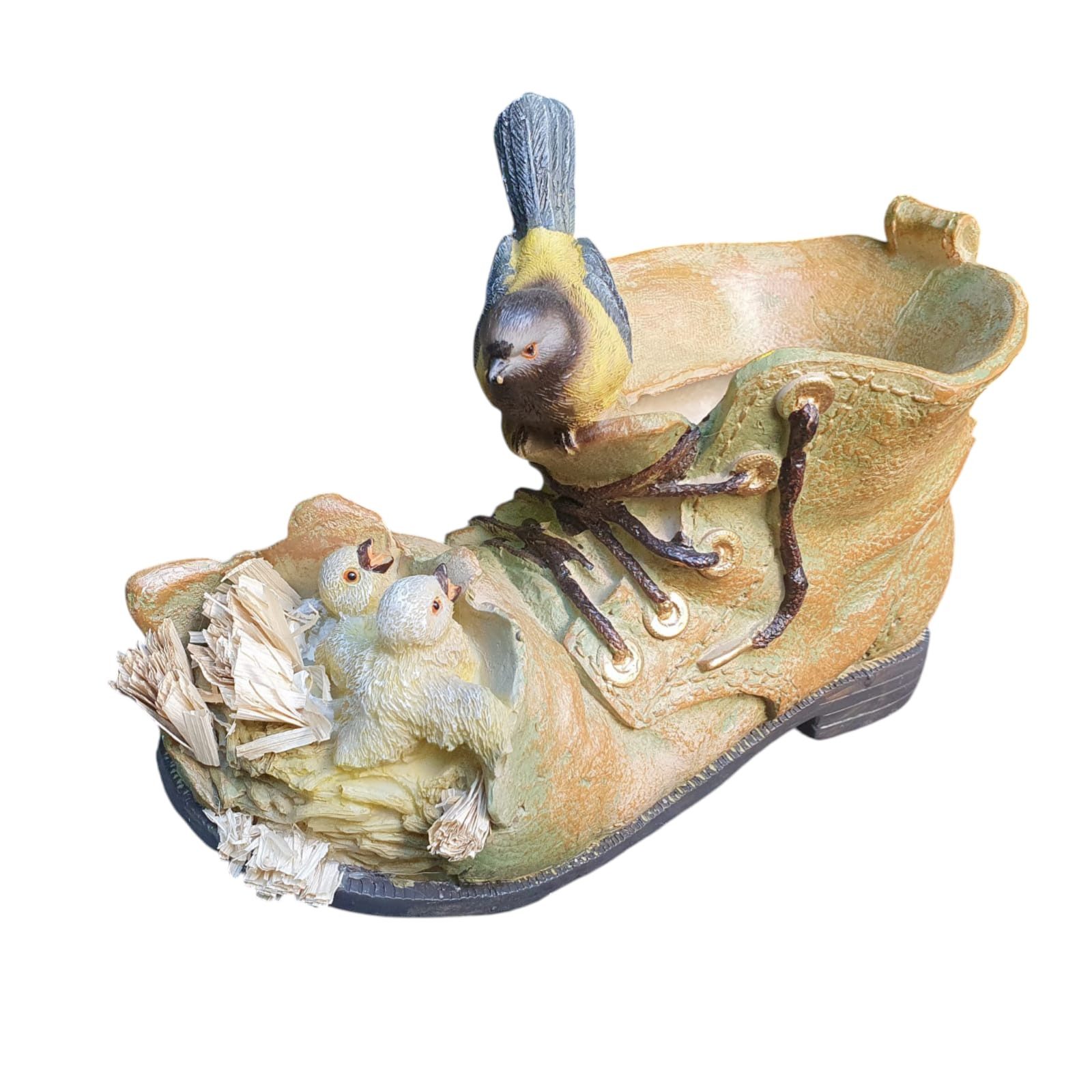 Gartenfigur Pflanzschuh mit Vogel zum bepflanzen 13 cm, Figur für den Garten
