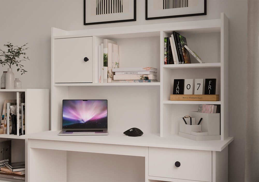 Raumhirsch Furniture Schreibtisch Computertisch, Bürotisch, Lerntisch, Arbeitstisch (Maße 120 x 45 x 145 (H) cm, mit Aufsatz), Rollenführungen, Ergonomisches Design
