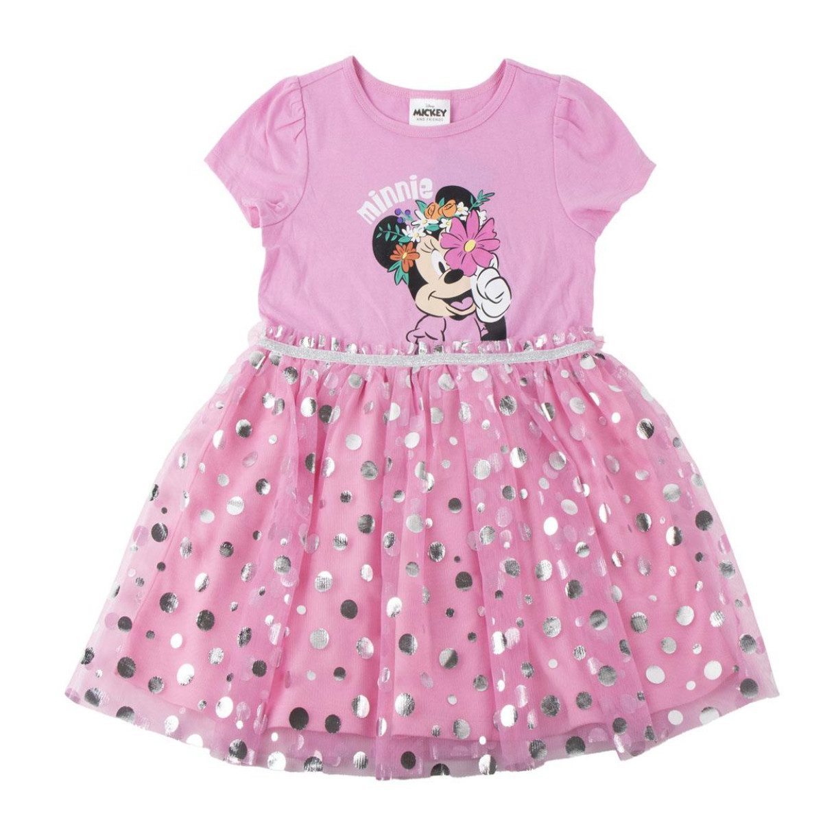 Disney Minnie Mouse Sommerkleid Kinder Jersey Kleid Baumwolle Sommerkleid (Packung, Einteilig)