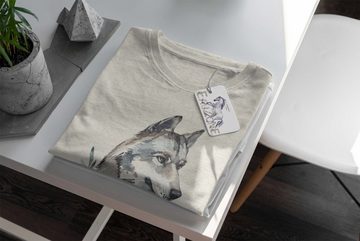 Sinus Art T-Shirt Herren Shirt 100% gekämmte Bio-Baumwolle T-Shirt Aquarell Wolf Motiv Nachhaltig Ökomode aus erneuer (1-tlg)