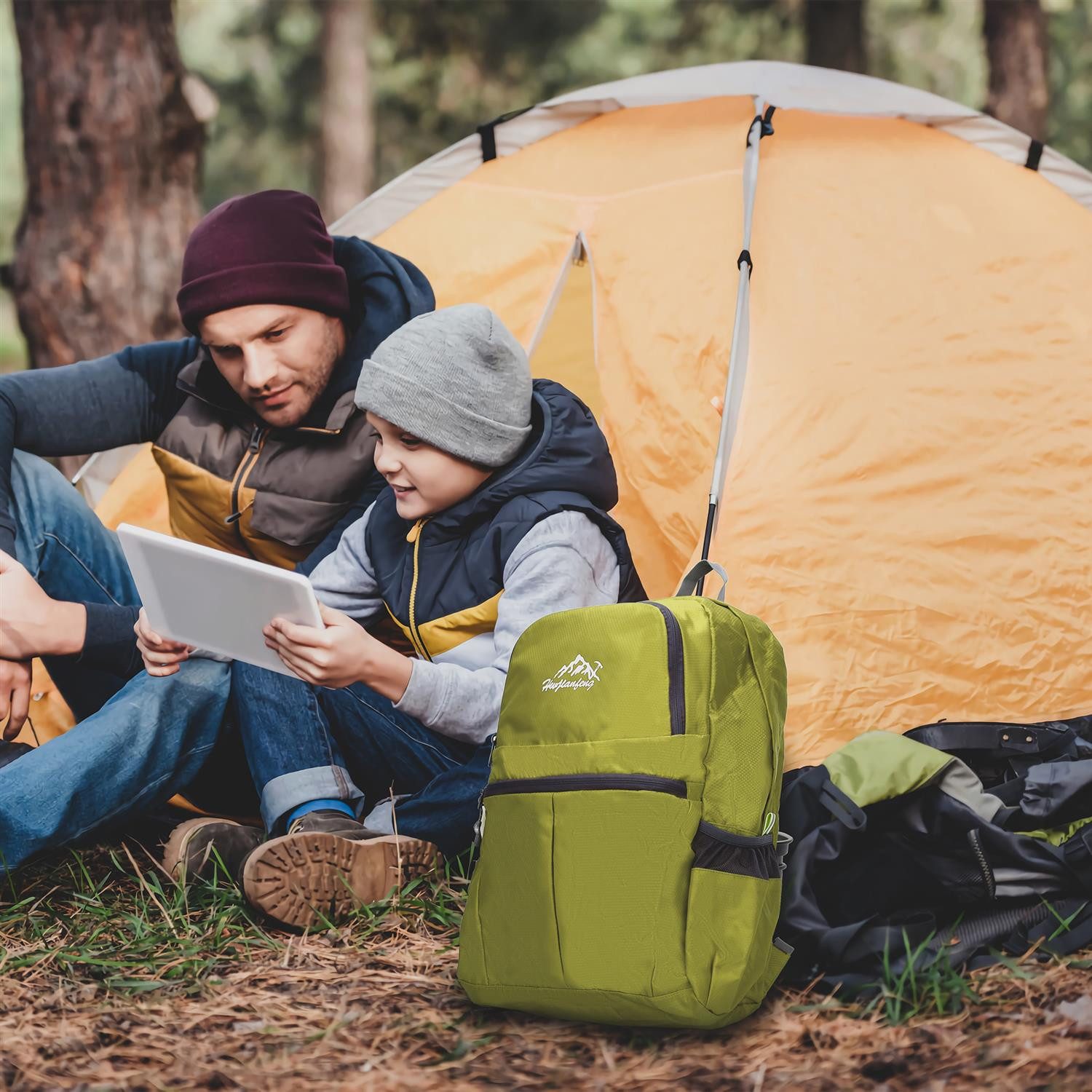 Intirilife Tagesrucksack (Faltbarer Rucksack Ultraleicht in Limette, 1-tlg), 36L Unisex Wanderrucksack Wasserdicht