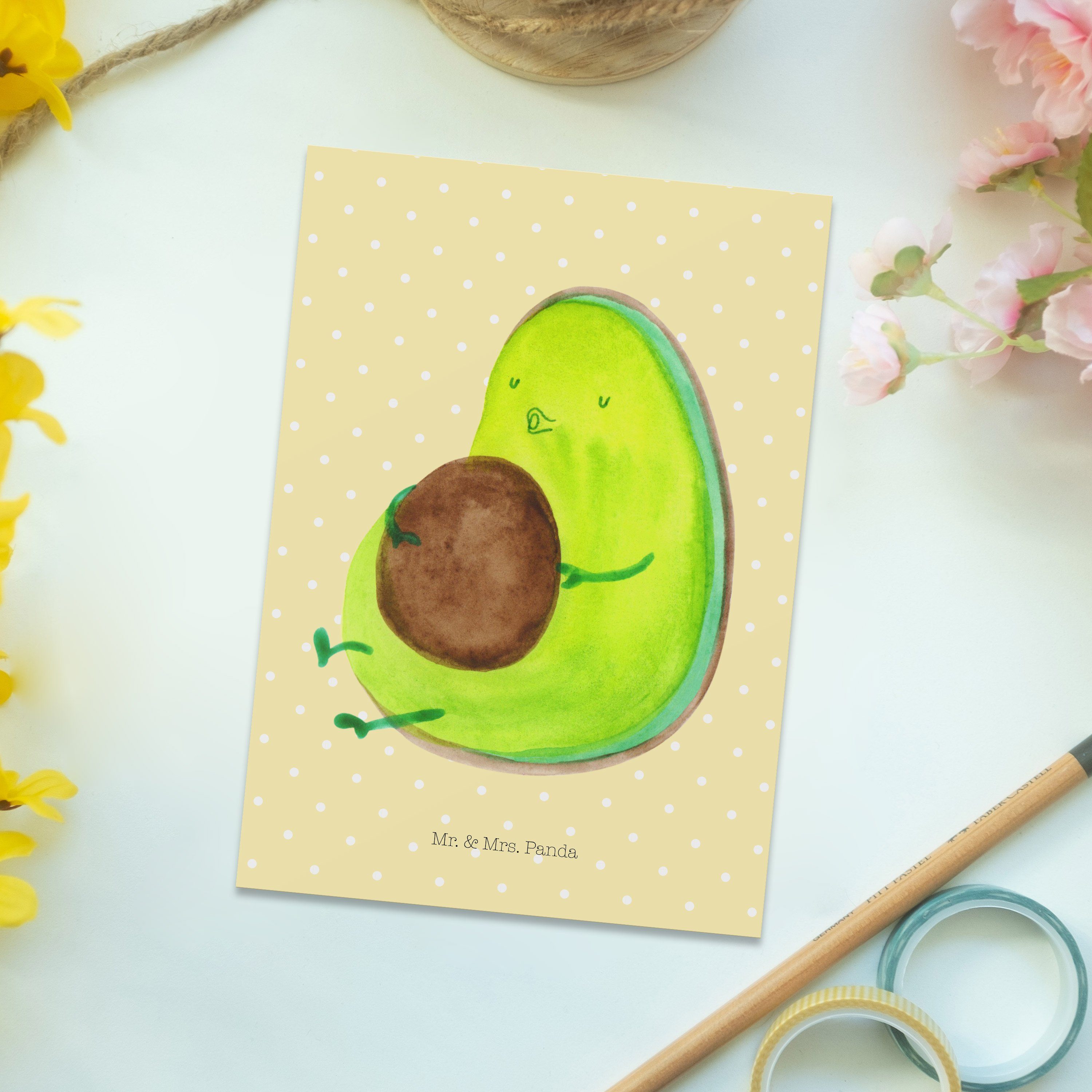 Mr. & - pfeift Avocado Panda Pastell Geschenkkarte, Mrs. - Geburtstagsk Geschenk, Gelb Postkarte