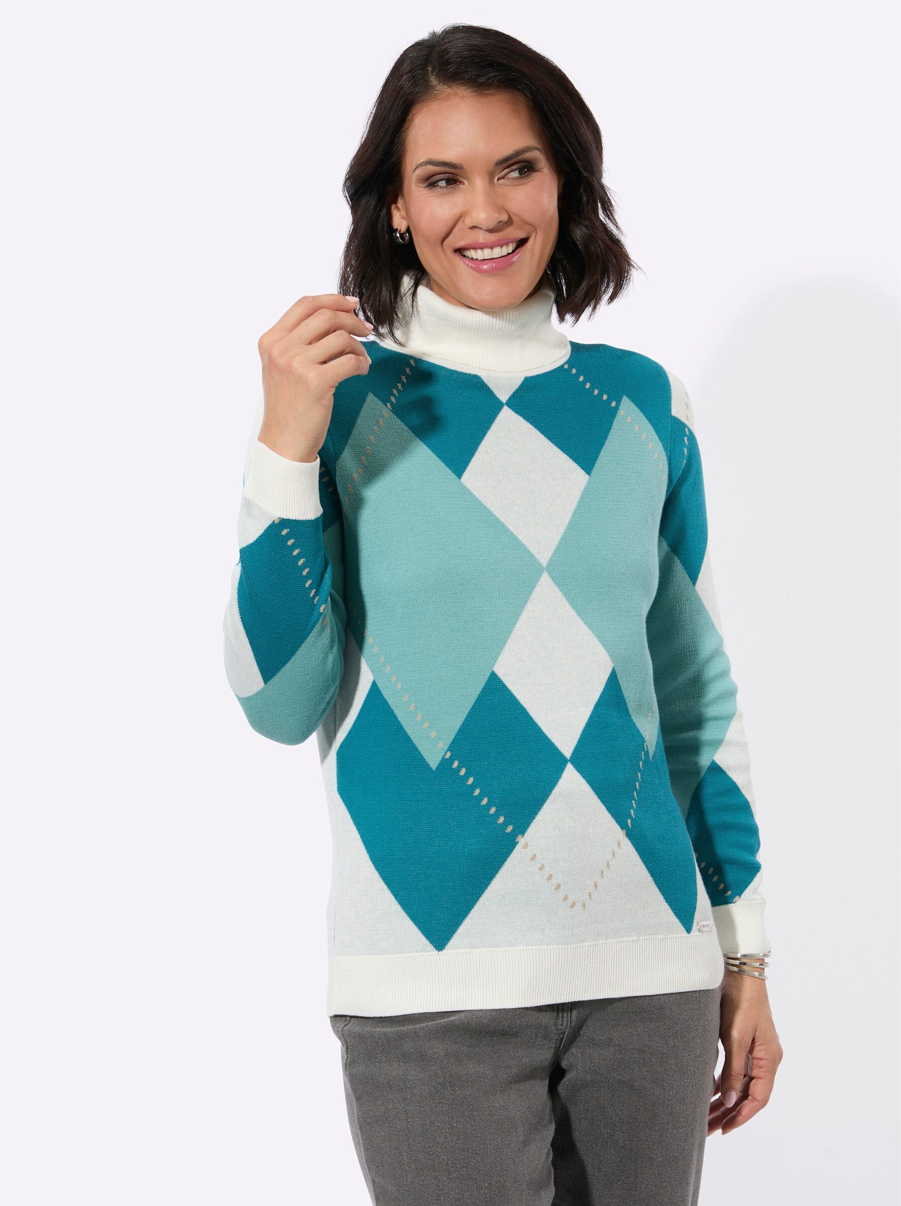 Strickjacke Rollkragen-Pullover Langarm Jacquard