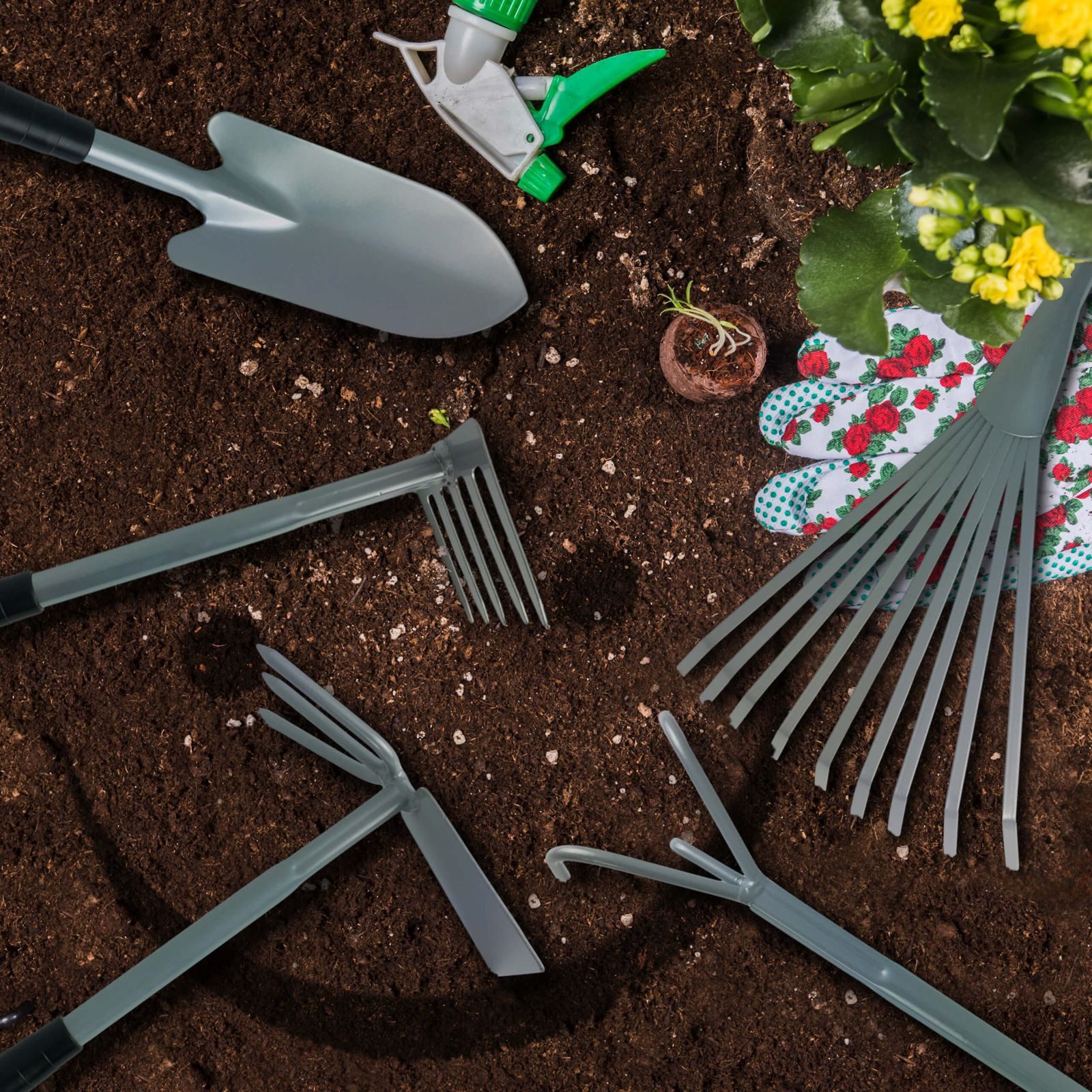 Gravidus Gartenpflege-Set 5-tlg. Gartenwerkzeug Set Harke Hacke Kralle Stah günstig online kaufen