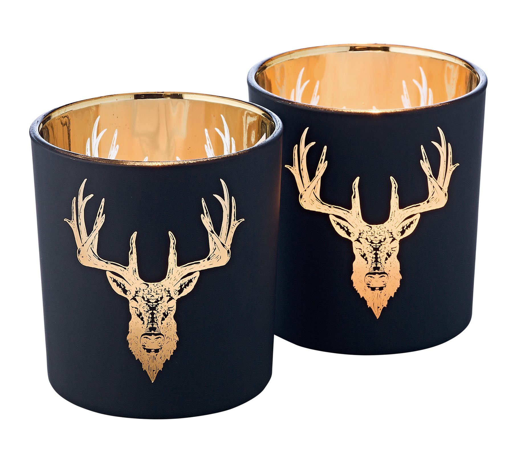 Direktshop echt! EDZARD Windlicht Lio, cm, Teelicht für für Maxi-Teelicht, 8 in Ø 7 und mit Kerzenglas-Set Teelichter Kerzenhalter Hirsch-Motiv cm Gold-Optik, Höhe