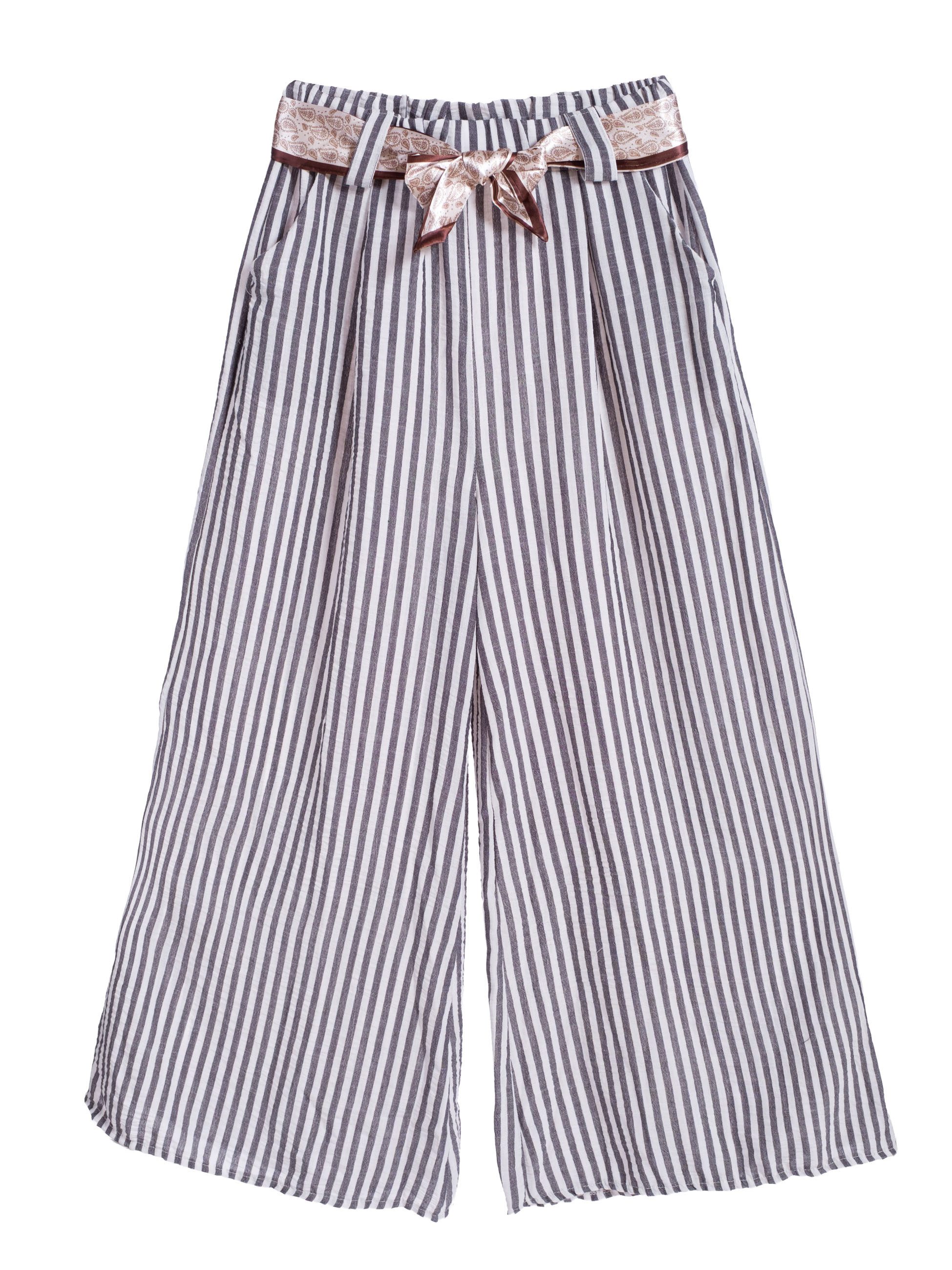 PEKIVESSA Schlupfhose Leichte Wide Leg Sommerhose gestreift mit weitem Bein und Stoffgürtel
