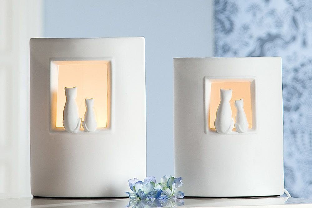 GILDE Dekoobjekt Porzellan Nachtisch Lampe MIAU günstig online kaufen