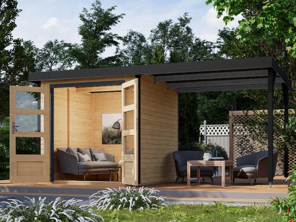 Karibu Gartenhaus KARIBU Gartenhaus mit Anbau Hera 19 mm, BxT: 453x237 cm