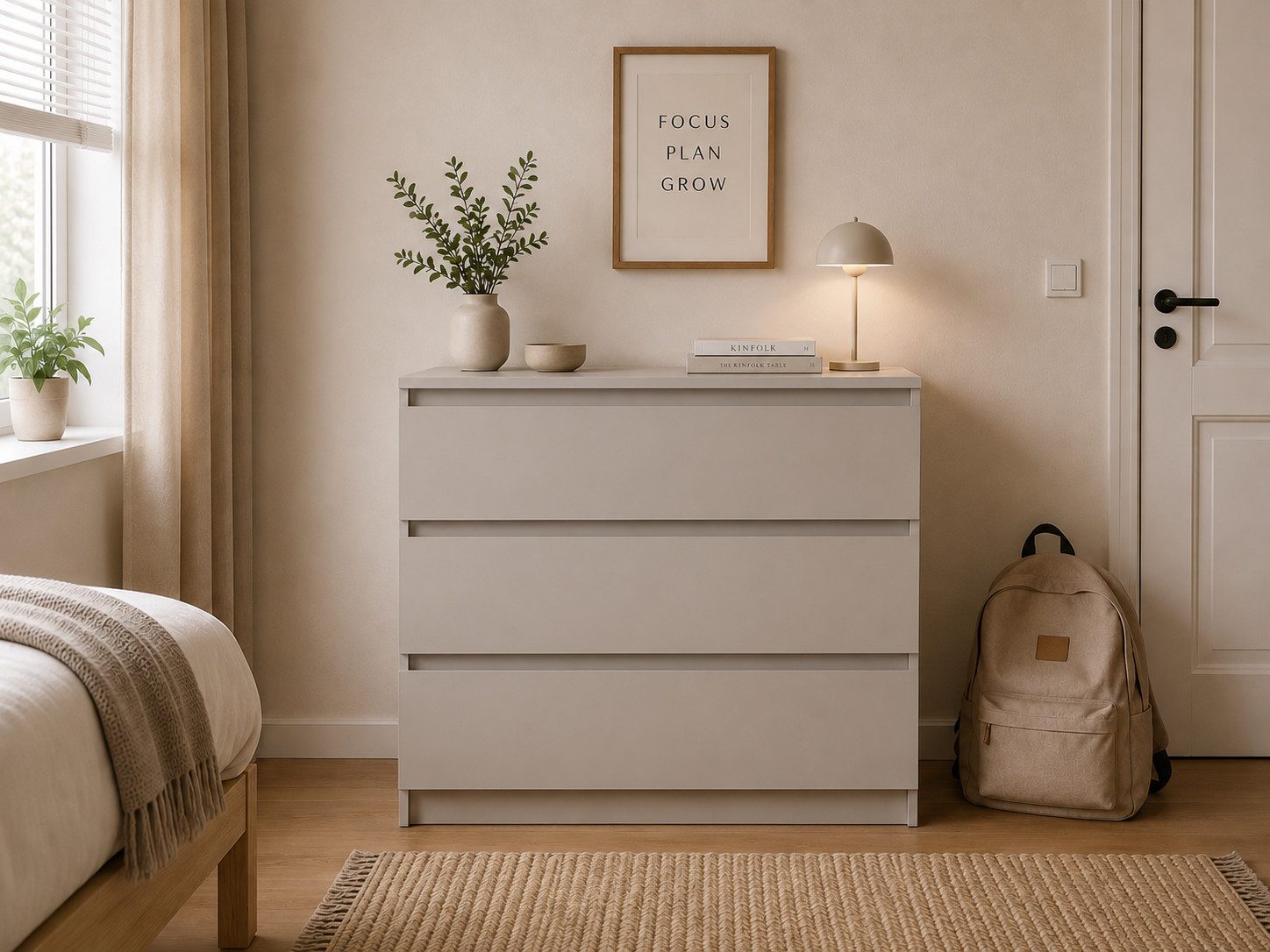MOEBLO Kommode LOSKO 3S (Schubladenkommode - 90 cm breit, mit 3 Schubladen, grifflos, Kugelführungen, Weiß oder Kaschmir), (BxHxT): 90 x 86 x 42 cm - 3 tiefe Schubladen