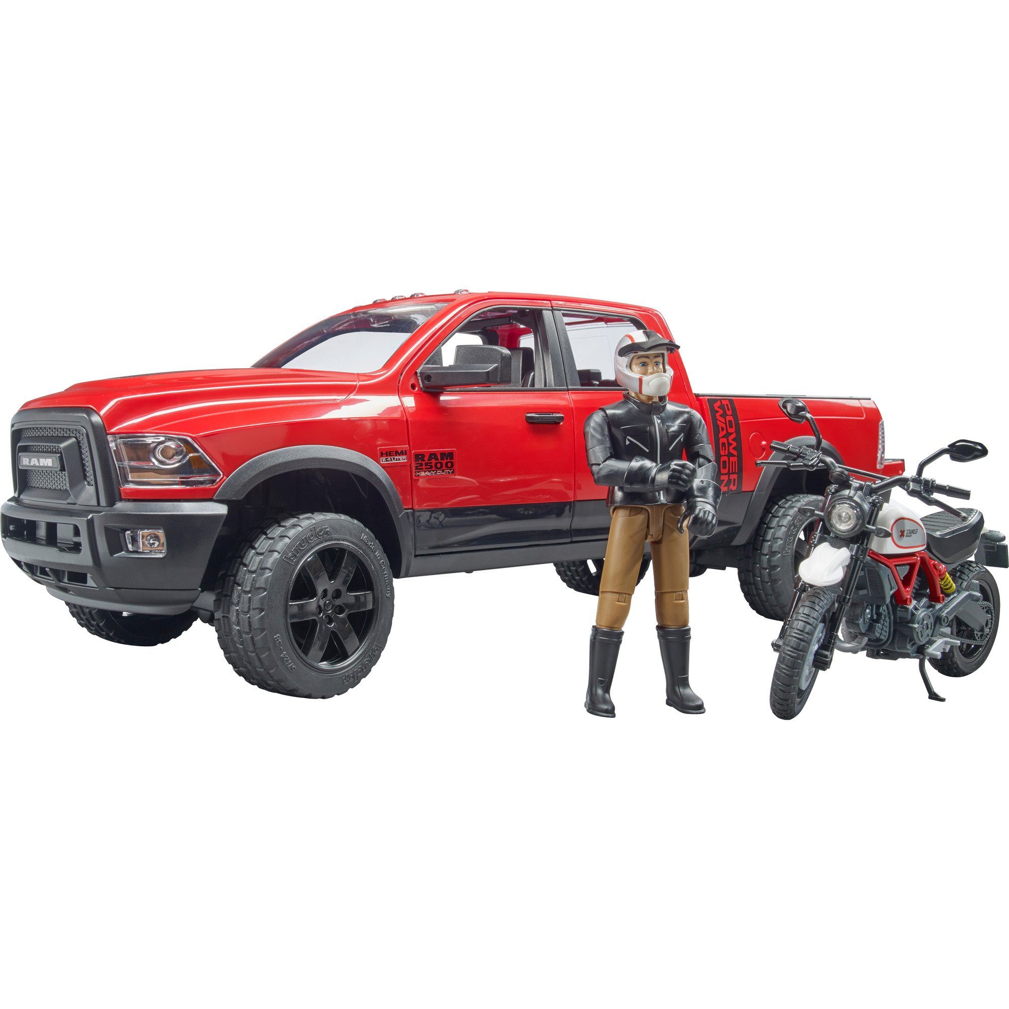Spielzeug-Auto bruder RAM 2500 Power Wagon mit Ducati Desert Sled
