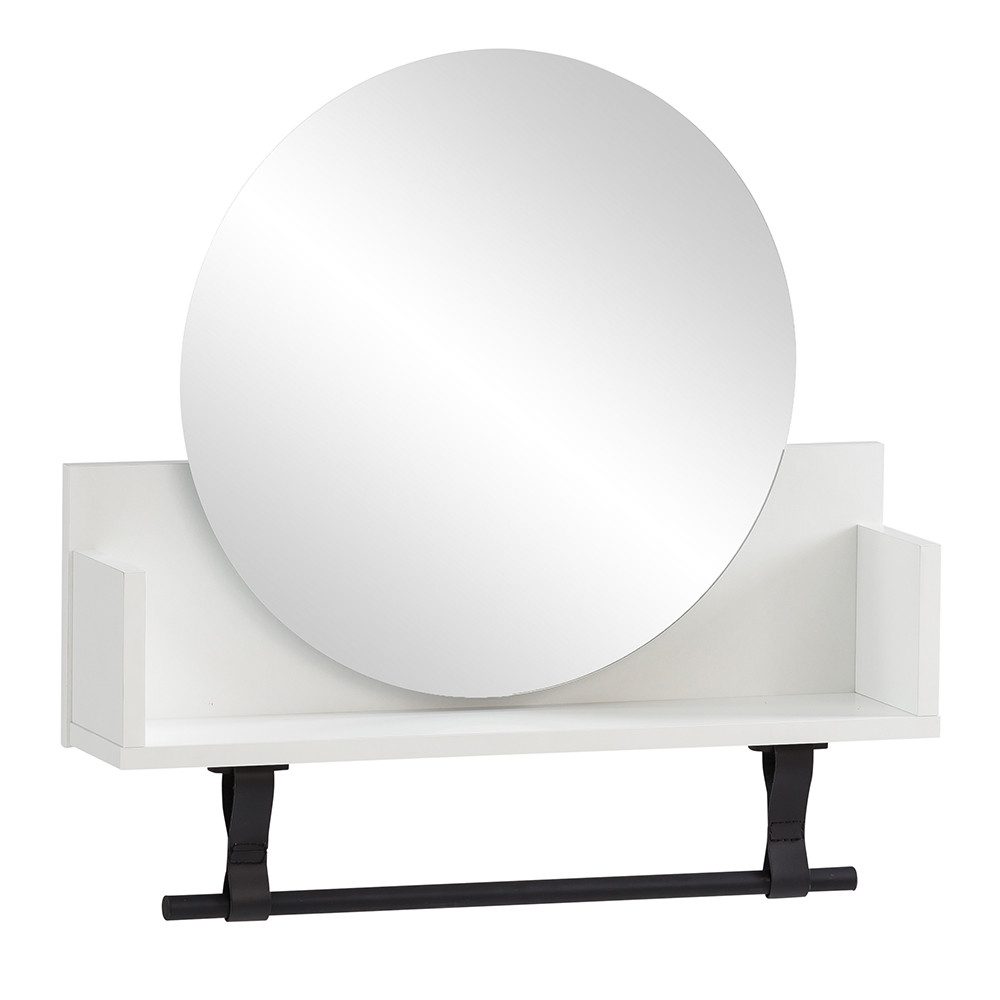 Lomadox Wandregal ELLIS-80, weiß matt Regalfach Handtuchhalter Spiegel rund 59,8x59x13,5 cm