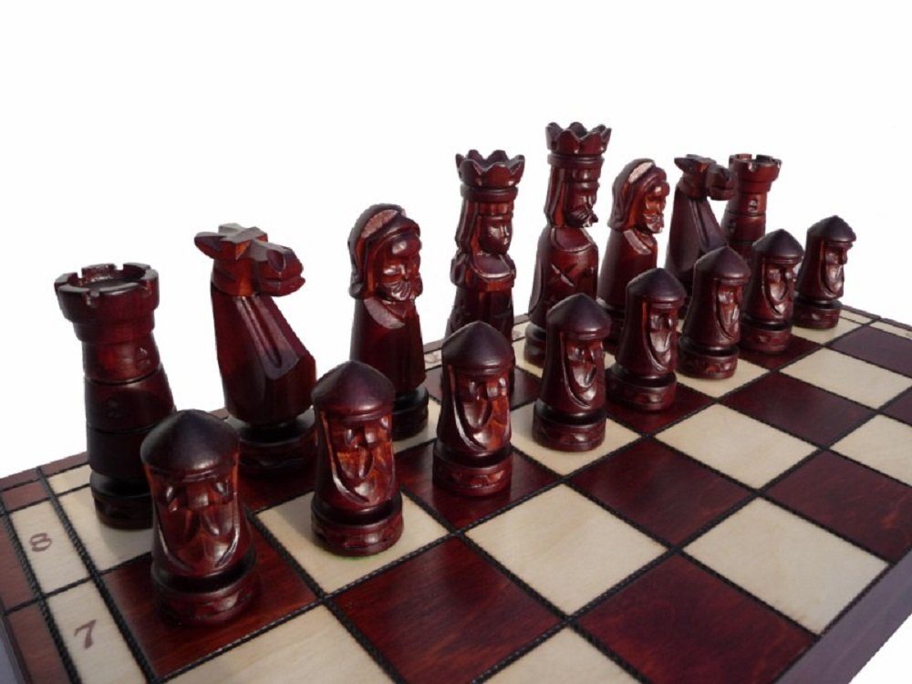 Holzprodukte Spiel Schach Geschnitzt 50 x 50 cm Schachspiel Holz Geschnitzt NEU braun
