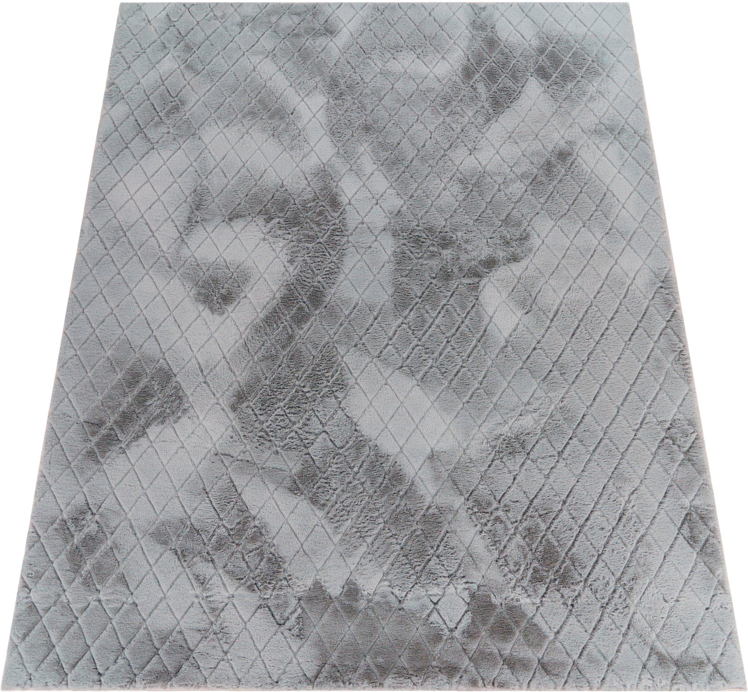 Paco Home Hochflor-Teppich Arnheim 742, rechteckig, Höhe: 26 mm, Uni Farben, Rauten Muster, besonders weich, Hoch-Tief Effekt