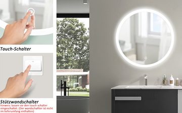 WDWRITTI Badspiegel Runder Badspiegel LED Badezimmerspiegel mit Beleuchtung (Warmweiß / Neutral / Kaltweiß,Speicherfunktion,3 Lichtfarben mit Dimmbarer Helligkeit, Touch/Wandschalter), 5mm umweltfreundlicher kupferfreier Spiegel,IP44