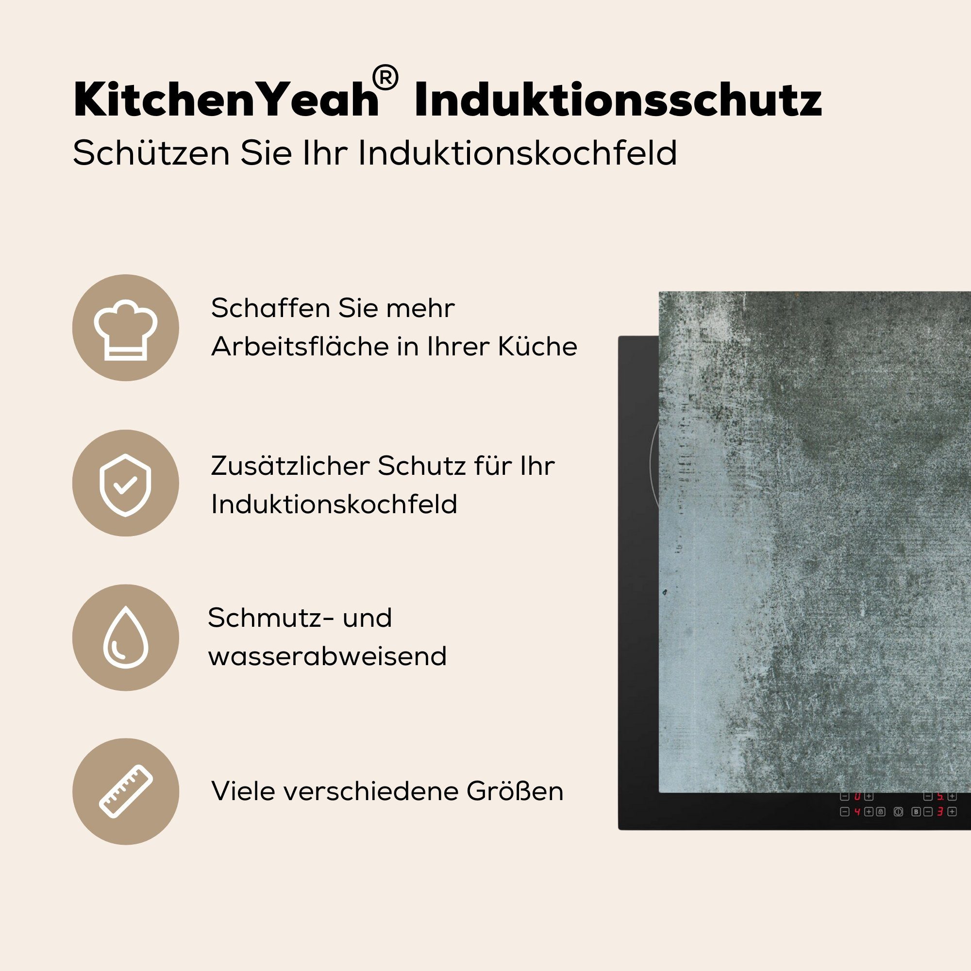 MuchoWow Herdblende-/Abdeckplatte Beton - Induktionsschutz, (1 Induktionsmatte Rost Arbeitsplatte Platte - tlg), küche - - Vinyl, 83x51 cm, für Ceranfeldabdeckung