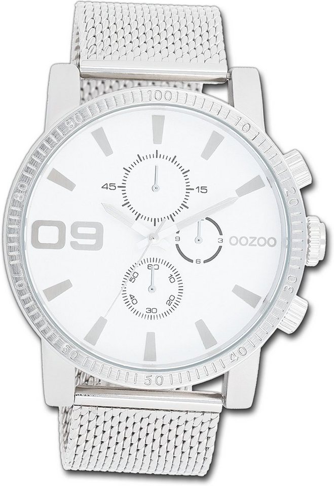 OOZOO Quarzuhr Oozoo Herren Armbanduhr Timepieces, Herrenuhr Metallarmband  silber, rundes Gehäuse, extra groß (ca. 48mm)