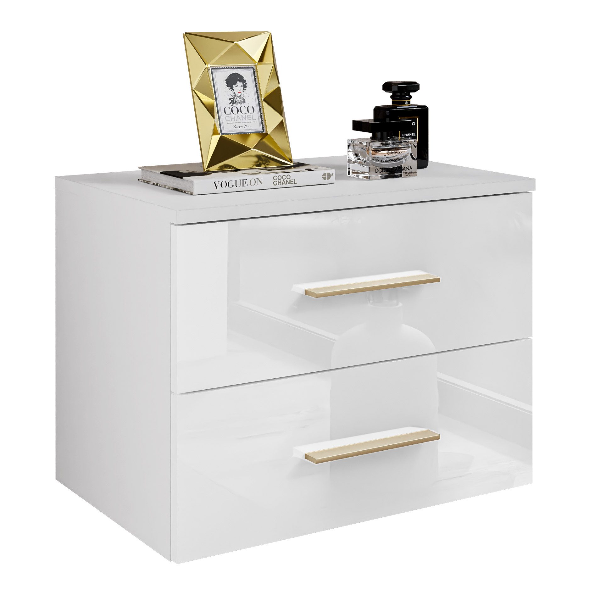 Lookway Nachttisch LINA II Hängender Nachttisch mit Griffen in Goldchrom, Breite: 55 cm