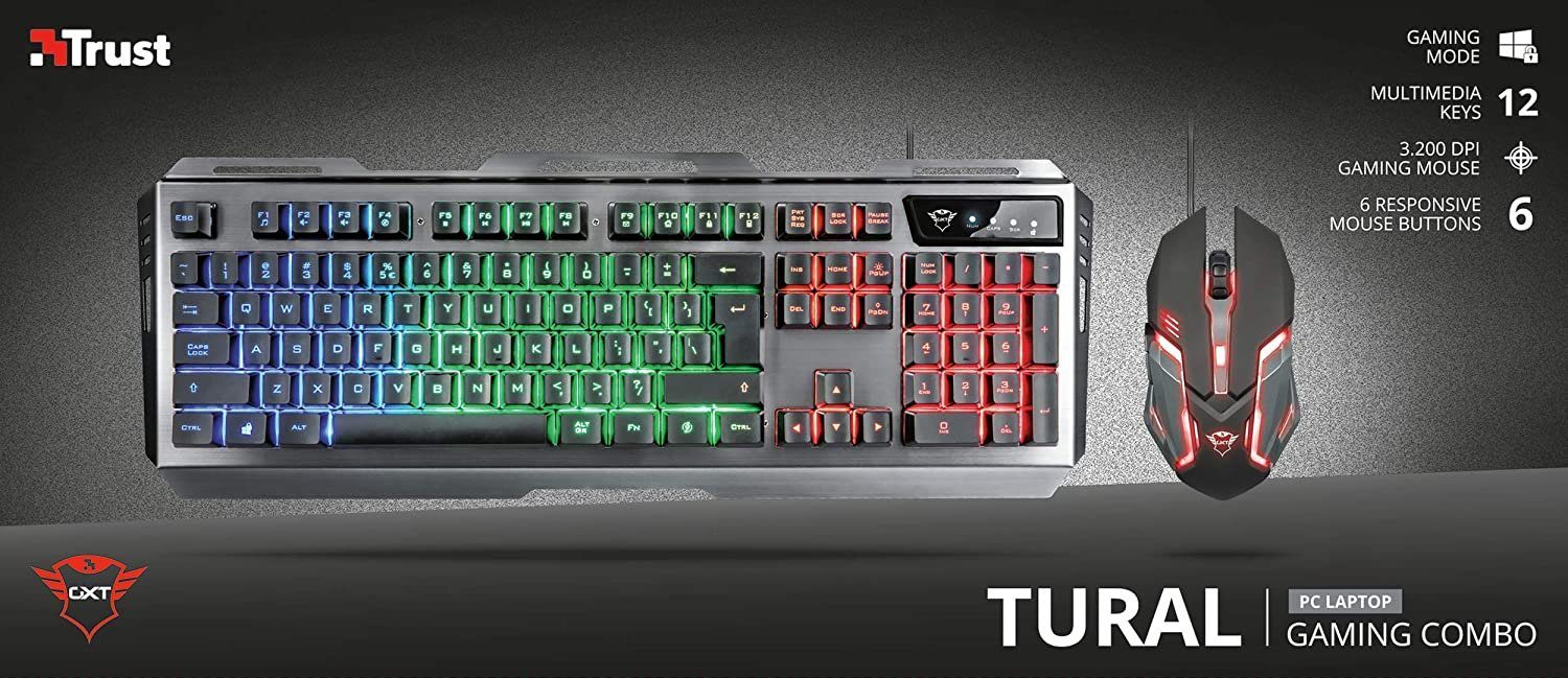 Trust GXT845 TURAL COMBO 7-farbige und Maus-Set, Beleuchtung Tastatur- 1000-3200dpi,Atmende DE