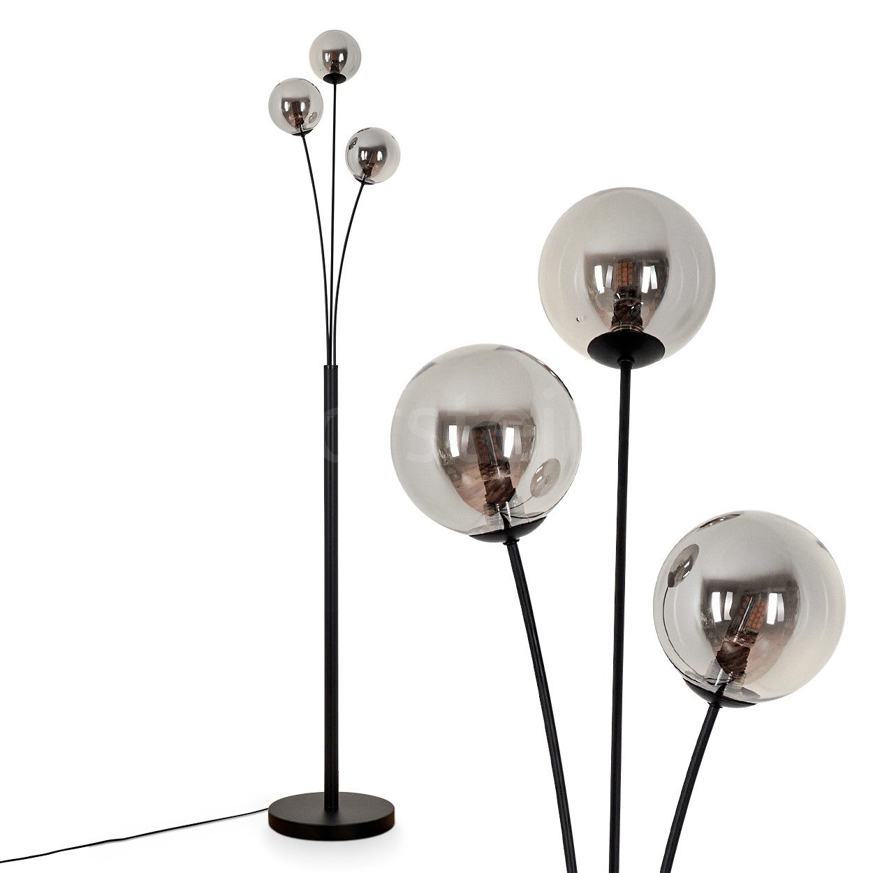 Stehlampe Stehlampe aus Metall/Glas in Schwarz/Rauchfarben