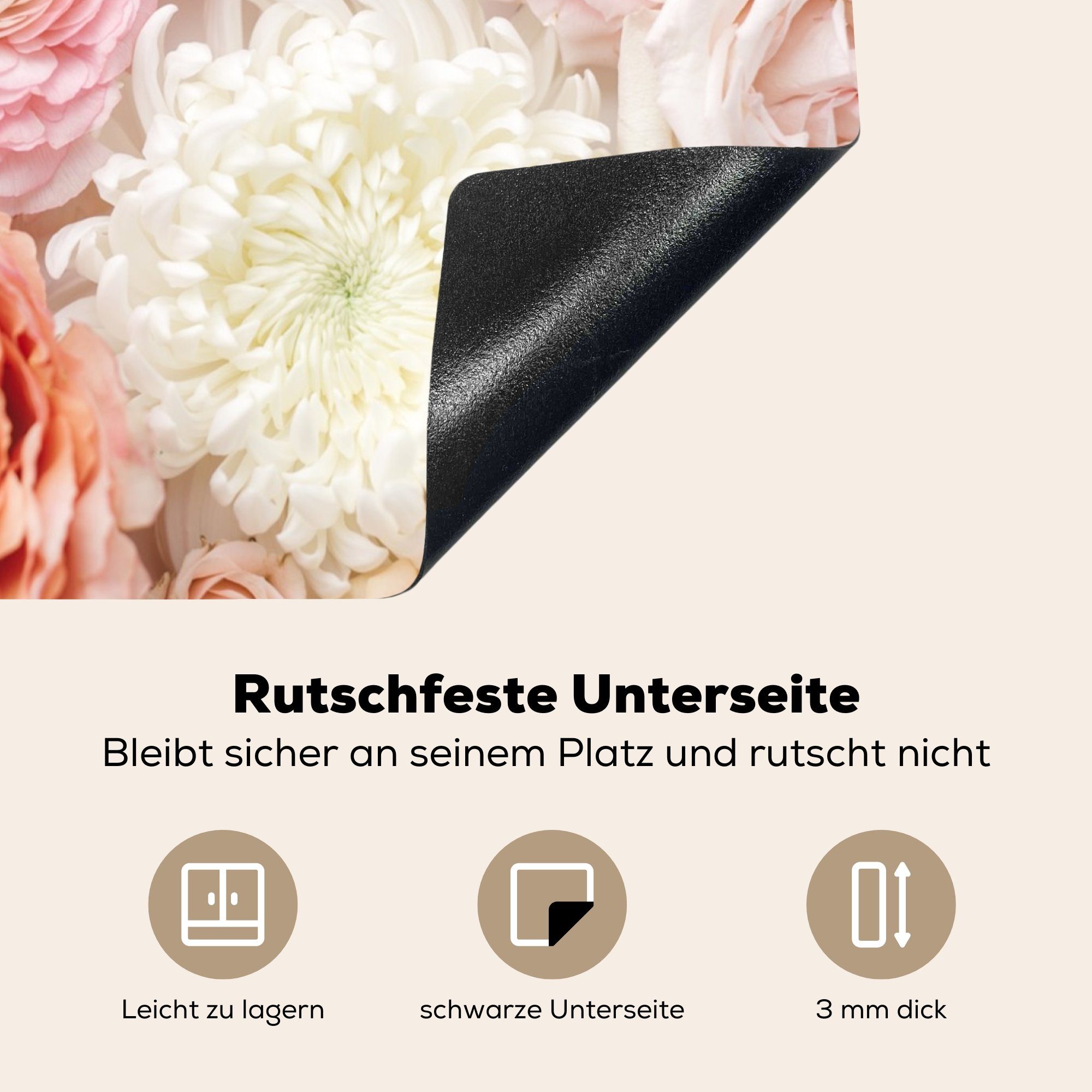 Induktionskochfeld, (1 - cm, Rosen MuchoWow Blumen - Rosa, Ceranfeldabdeckung Vinyl, Herdblende-/Abdeckplatte 57x51 tlg), Induktionsschutz,