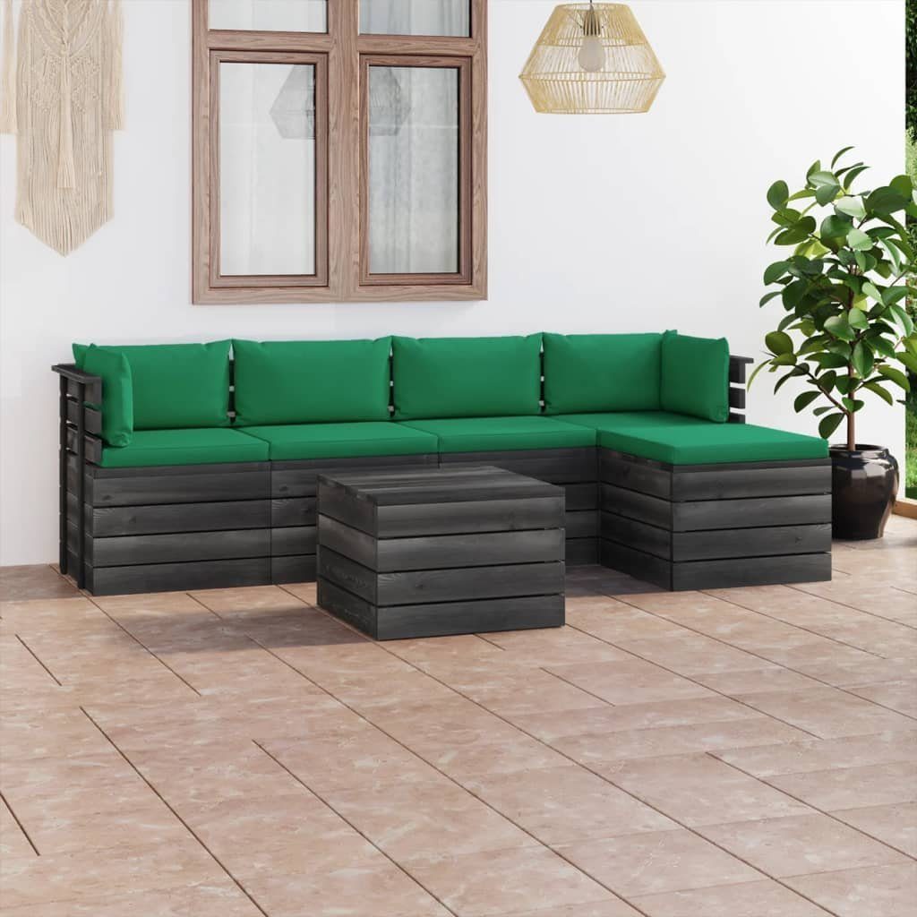 vidaXL Gartenlounge-Set 6-tlg. Garten-Sofagarnitur aus Paletten mit Kissen Kiefernholz, (6-tlg) Grün