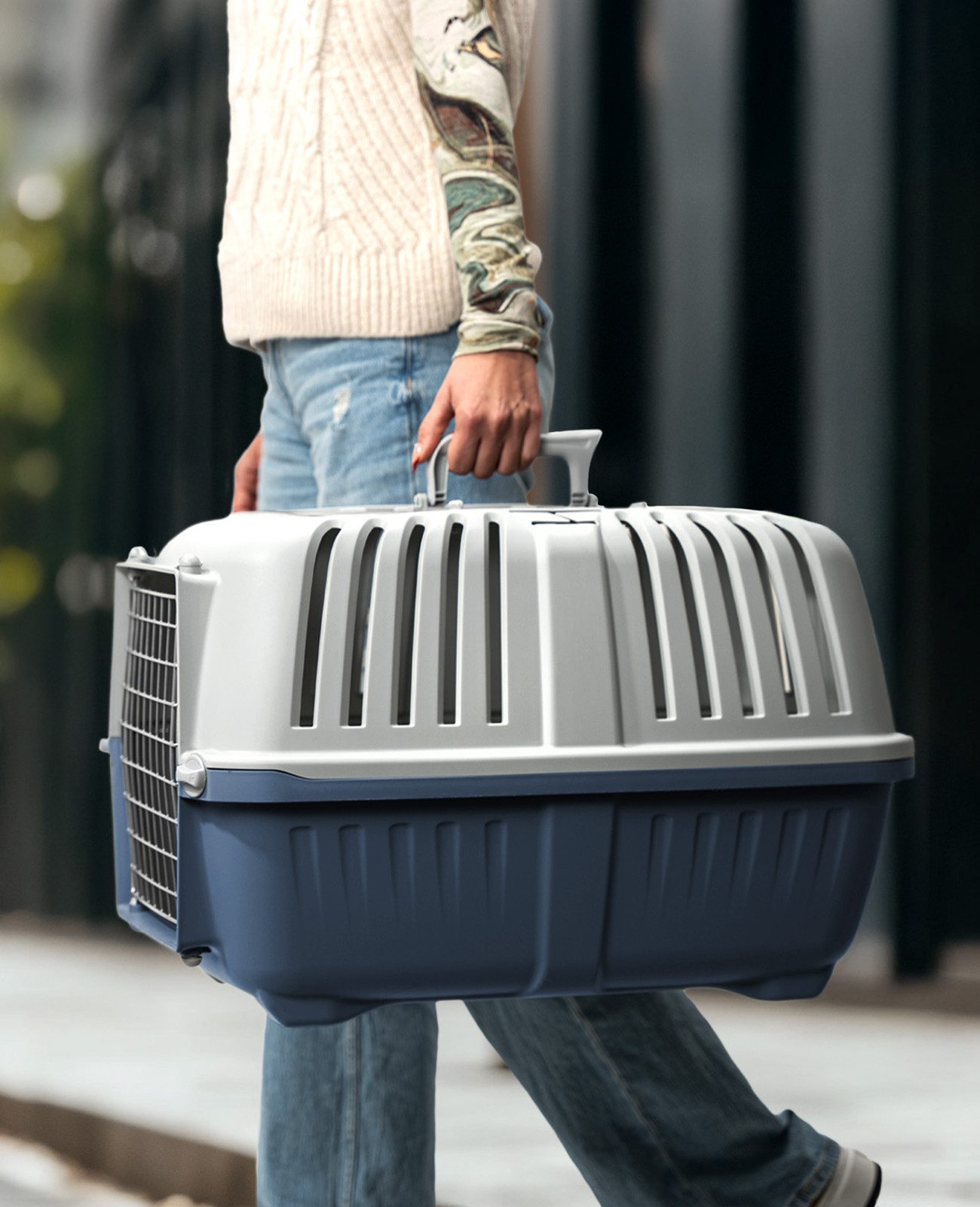 lionto Tiertransportbox für Katzen 58,5x35,5x40 cm, sicher & robust bis 15 kg, Metalltür und -öffnung