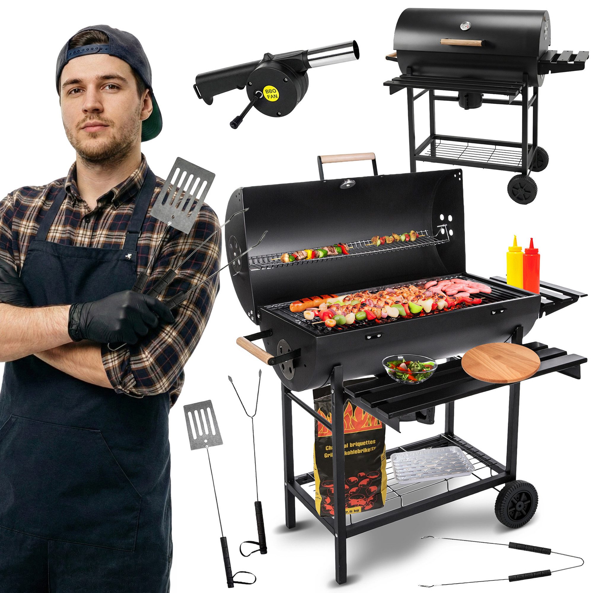 Five-Star Grill&Chill Holzkohlegrill Holzkohlegrill - Großer Grill Holzkohle 71×35 cm Chromrost, 115 × 36 × 90 cm (L x B x H)