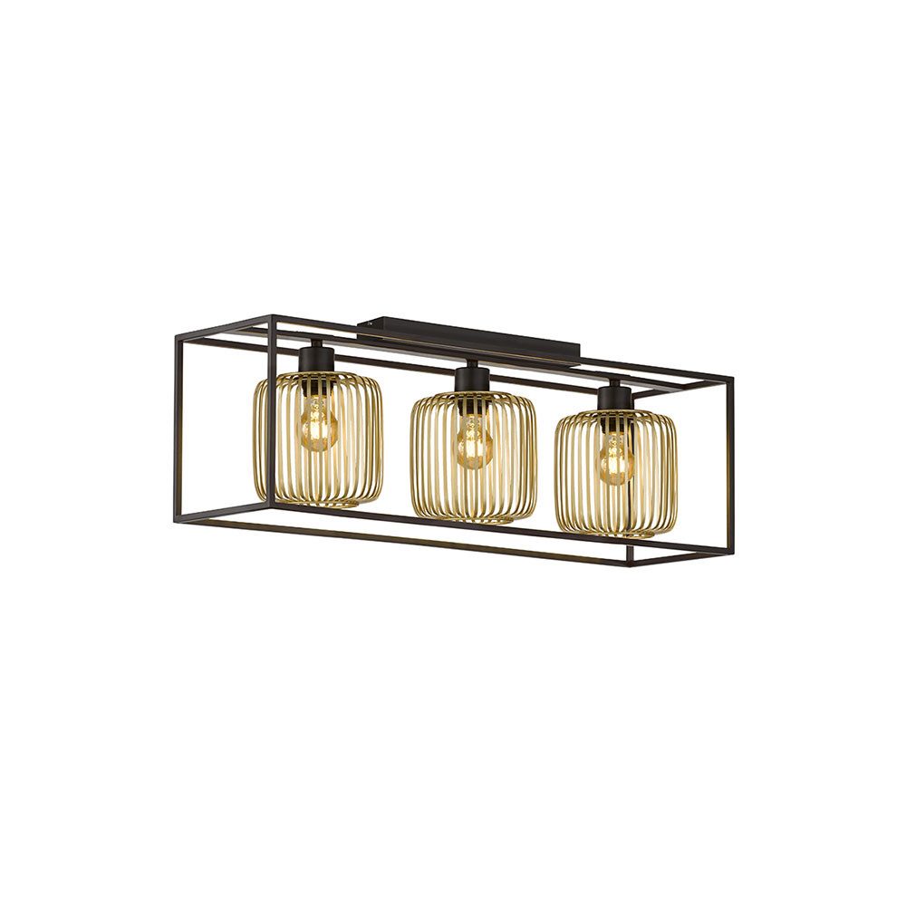 FISCHER & HONSEL Deckenleuchte, Leuchtmittel nicht inklusive, Deckenleuchte Metall sandschwarz goldfarben Filament 3-flammig