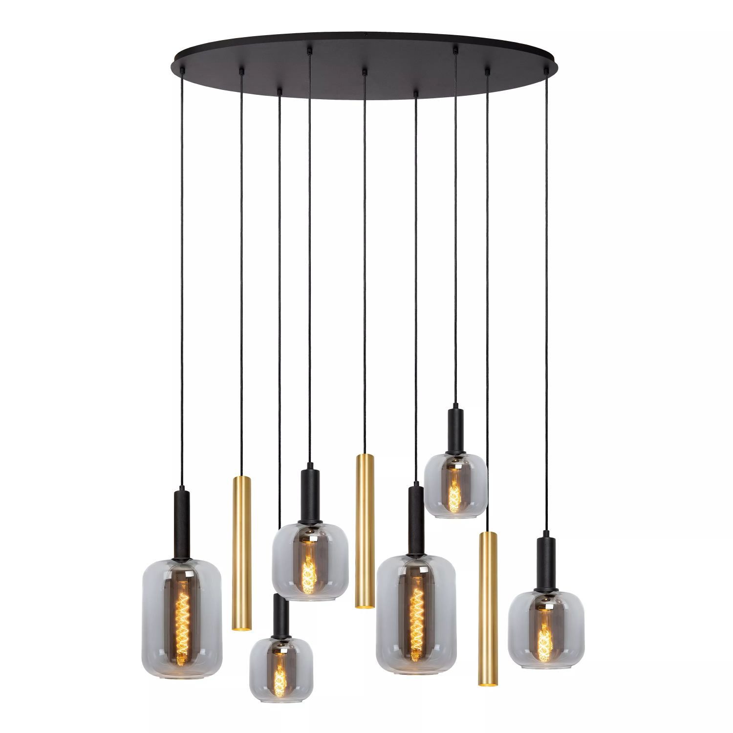 Licht-Erlebnisse Pendelleuchte WYSOR, ohne Leuchtmittel, Metall Rauchglas E27 H: max. 150 cm in Schwarz Rauchgrau Messing