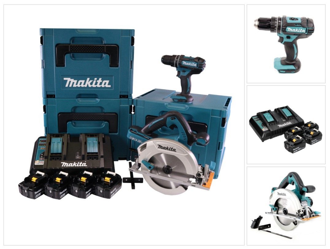 Makita Akku-Schlagbohrschrauber DLX 2140 PMJ Akku Kombo Kit 18 V mit DHP 482 62 Nm + DHS 710 190 mm