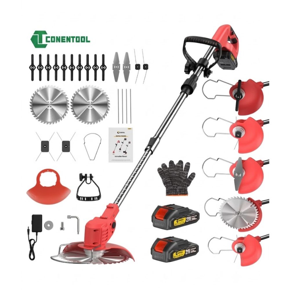 CONENTOOL Akku-Rasentrimmer Kabelloser Akku-Rasentrimmer Rasenkanten Gartenpflege, Bruchsicherer Schutzschild, Leichtes Gesamtwicht
