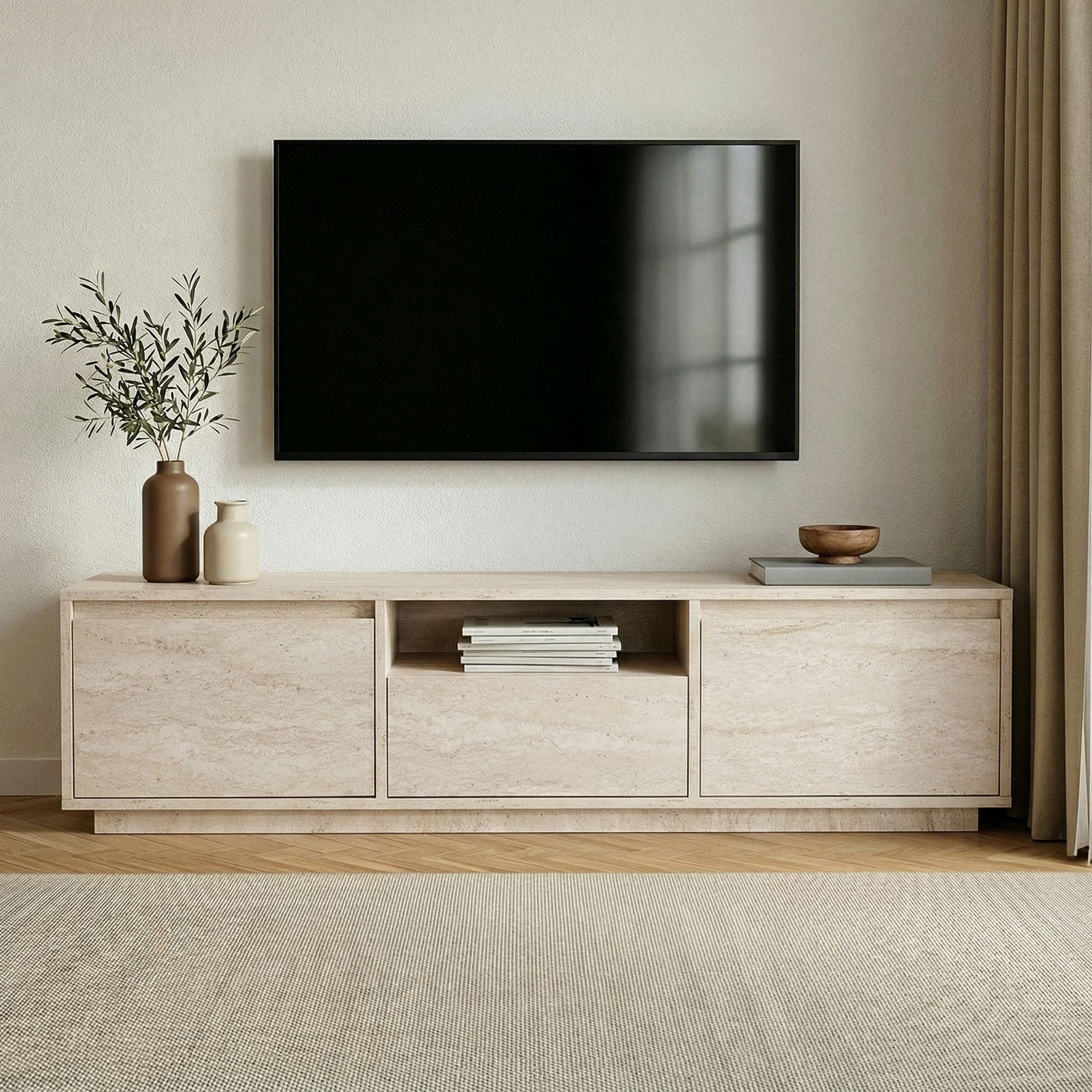 Skye Decor Sideboard Nordure Sentinel (Packung, 1 St., 1 TV Board), Japandi Design,Breite 160 cm, griffloses Design mit Stauraum
