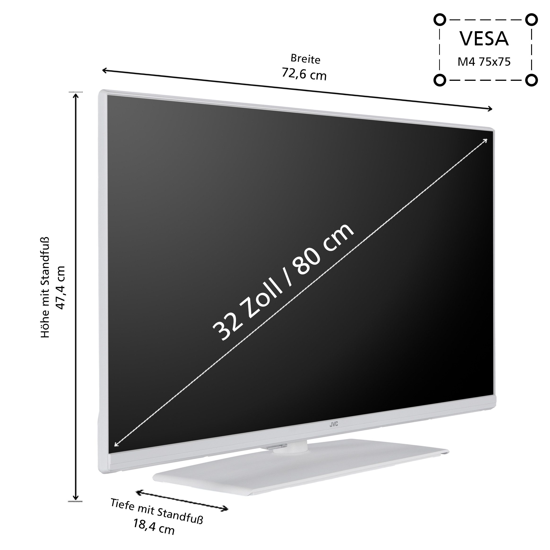 JVC LT-32VF5355W LCD-LED Fernseher (80 cm/32 Zoll, Full HD, Smart TV powered by TiVo, HDR, Triple-Tuner, Sprachsteuerung, Micro Dimming, 6 Monate HD+ inkl)