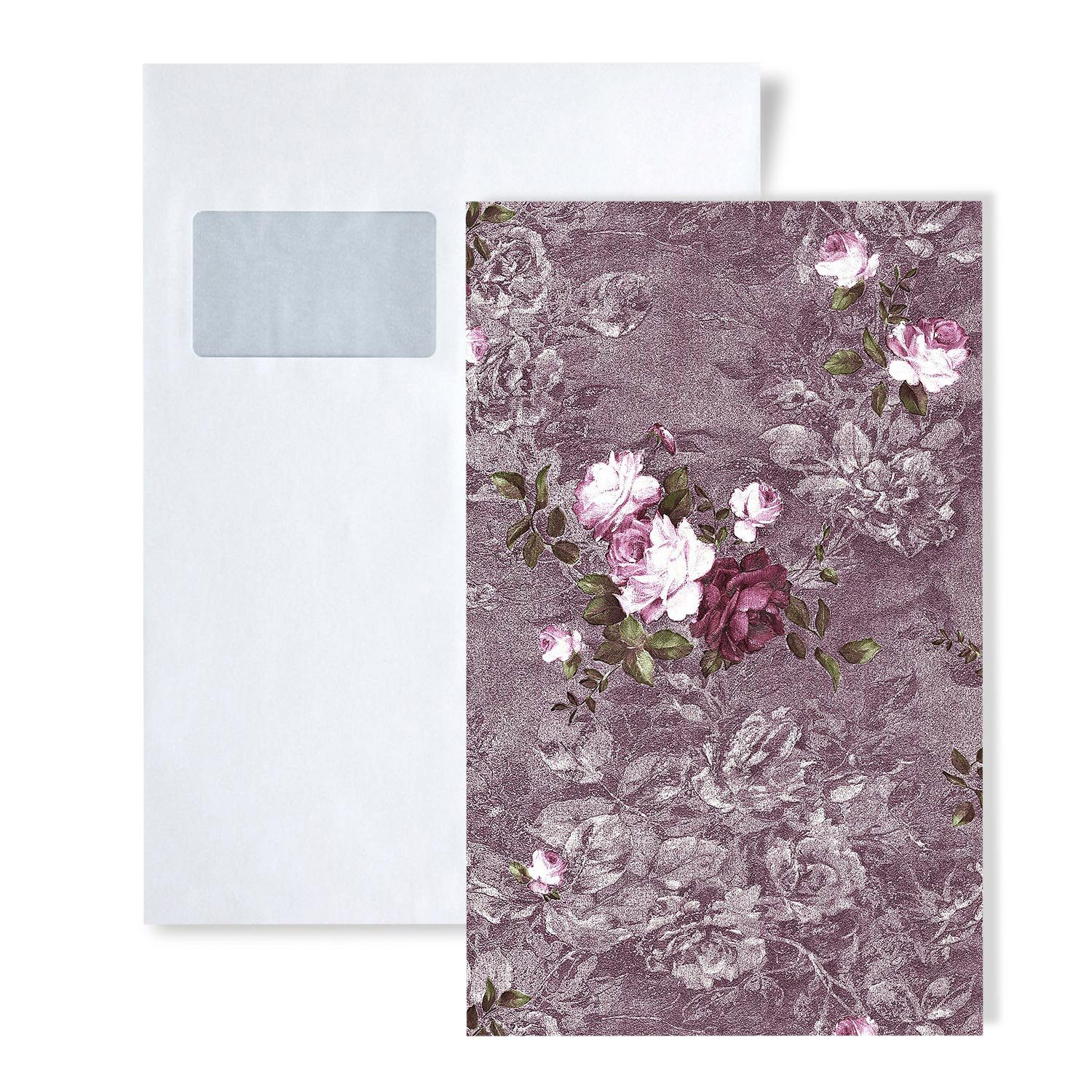 Edem Prägetapete 1 MUSTERSTÜCK S-9045-25 DIN A4 MUSTER der Blumen Vliestapete, botanisch, geblümt, matt, (1 Musterblatt, ca. A5-A4), violett, aubergine, wein-rot, weiß
