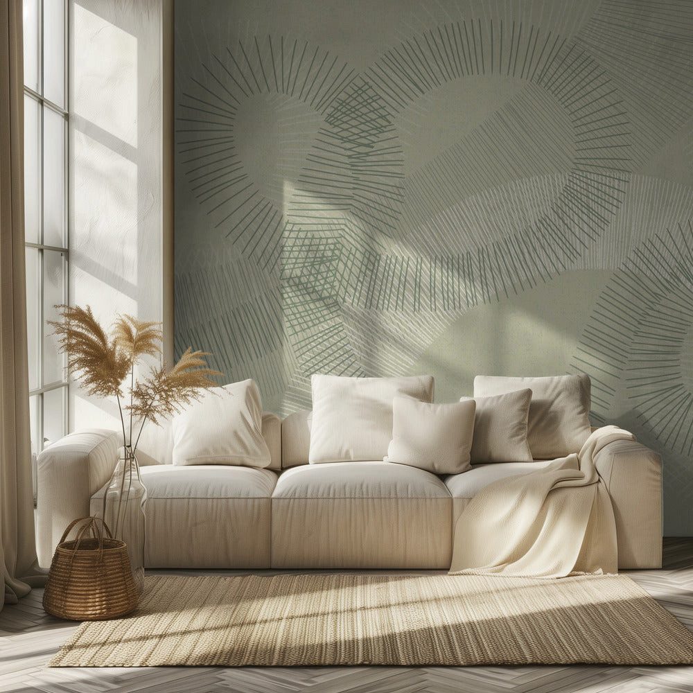 Papermoon Fototapete Selbstklebend, "calming essentials Curved Lines soft sage", Matt & lichtbeständig, Blasenfrei ohne Kleister, Rückstandslos abziehbar, Made in Germany