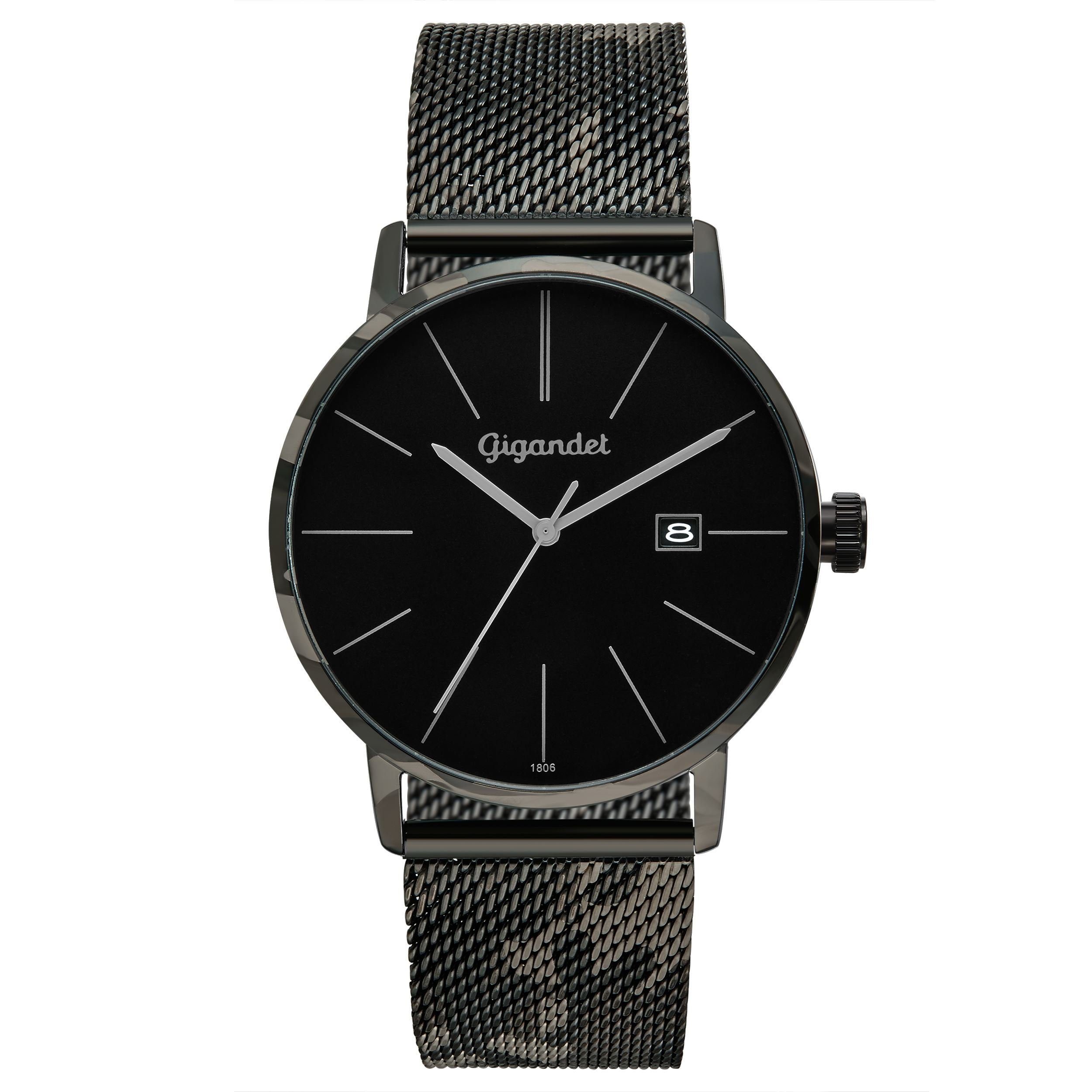 Gigandet Quarzuhr Herrenuhr, Armbanduhr, Businessuhr, 42mm, MINIMALISM G42-017, Mineralglas, Datumsanzeige, Edelstahlband, 3bar/30m wasserfest