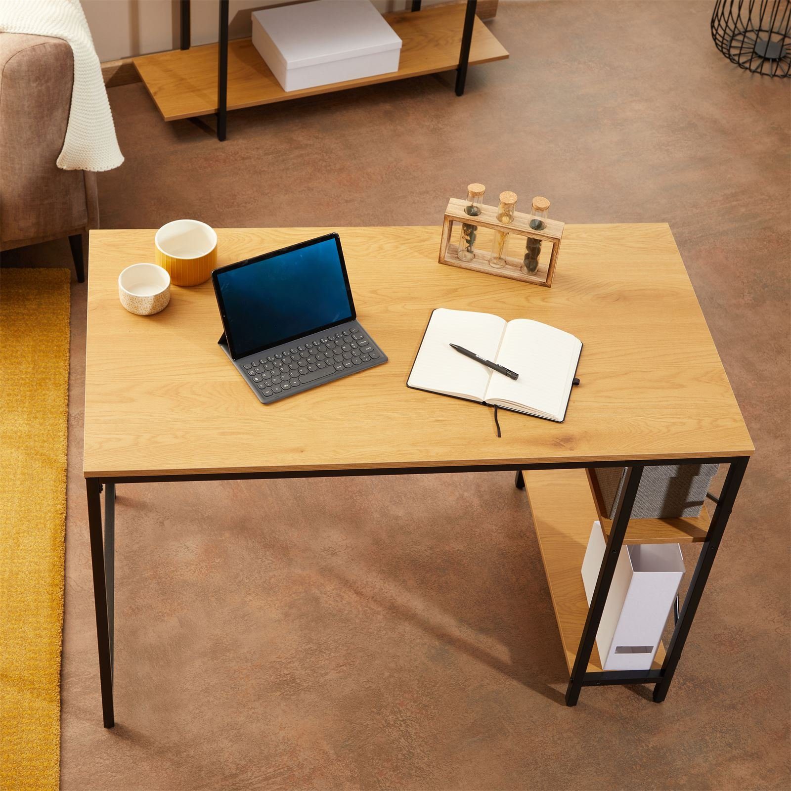 CARO-Möbel Schreibtisch TAVIRA, Schreibtisch im Wildeiche Fäc und MDF Industrial mit Metall Stil 2 aus