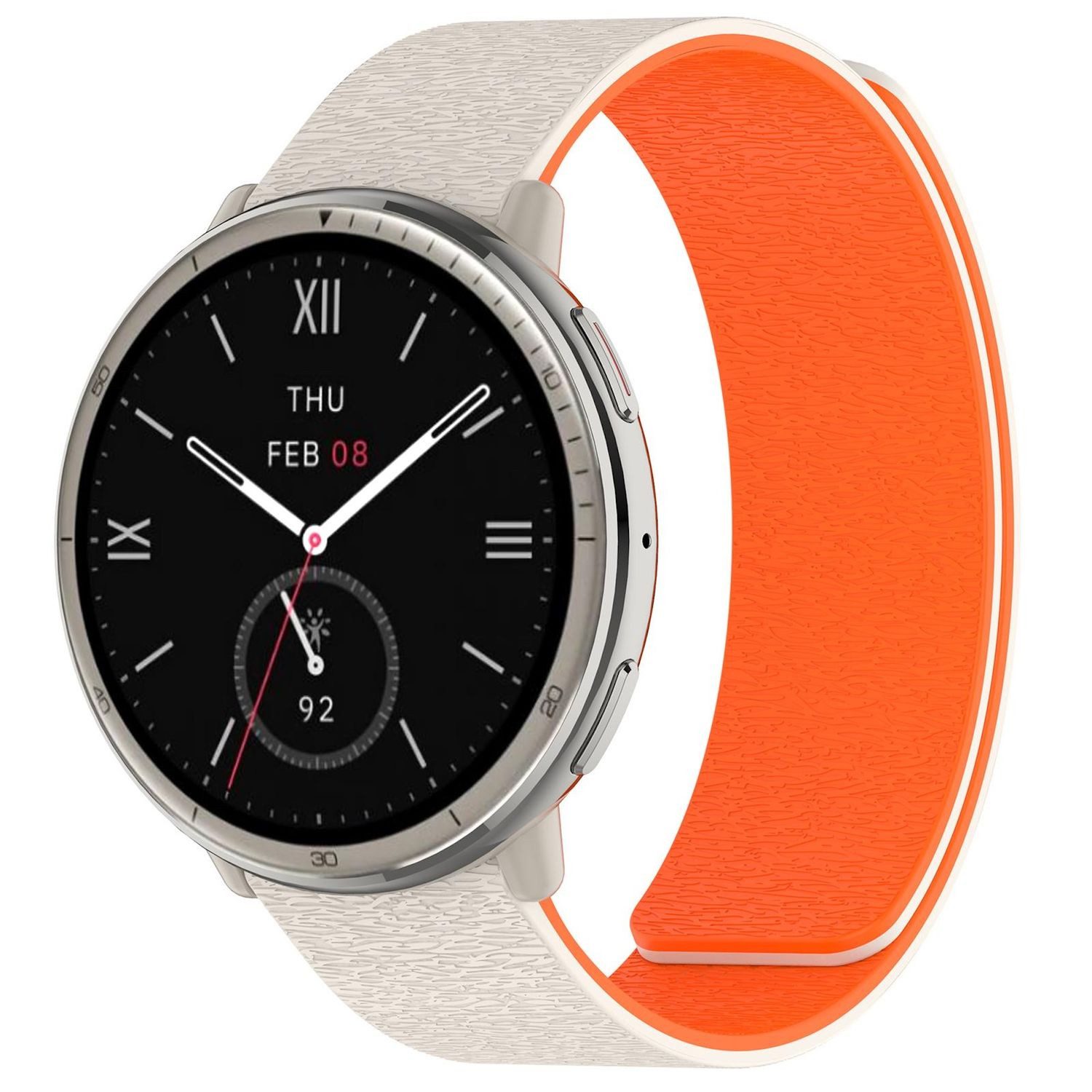 Wigento Smartwatch-Armband Für Amazfit Active 2 / Active 2 Square Silikon Magnetisches Armband, Silikonarmband mit Cloud Wood Grain Design und Magnetverschluss