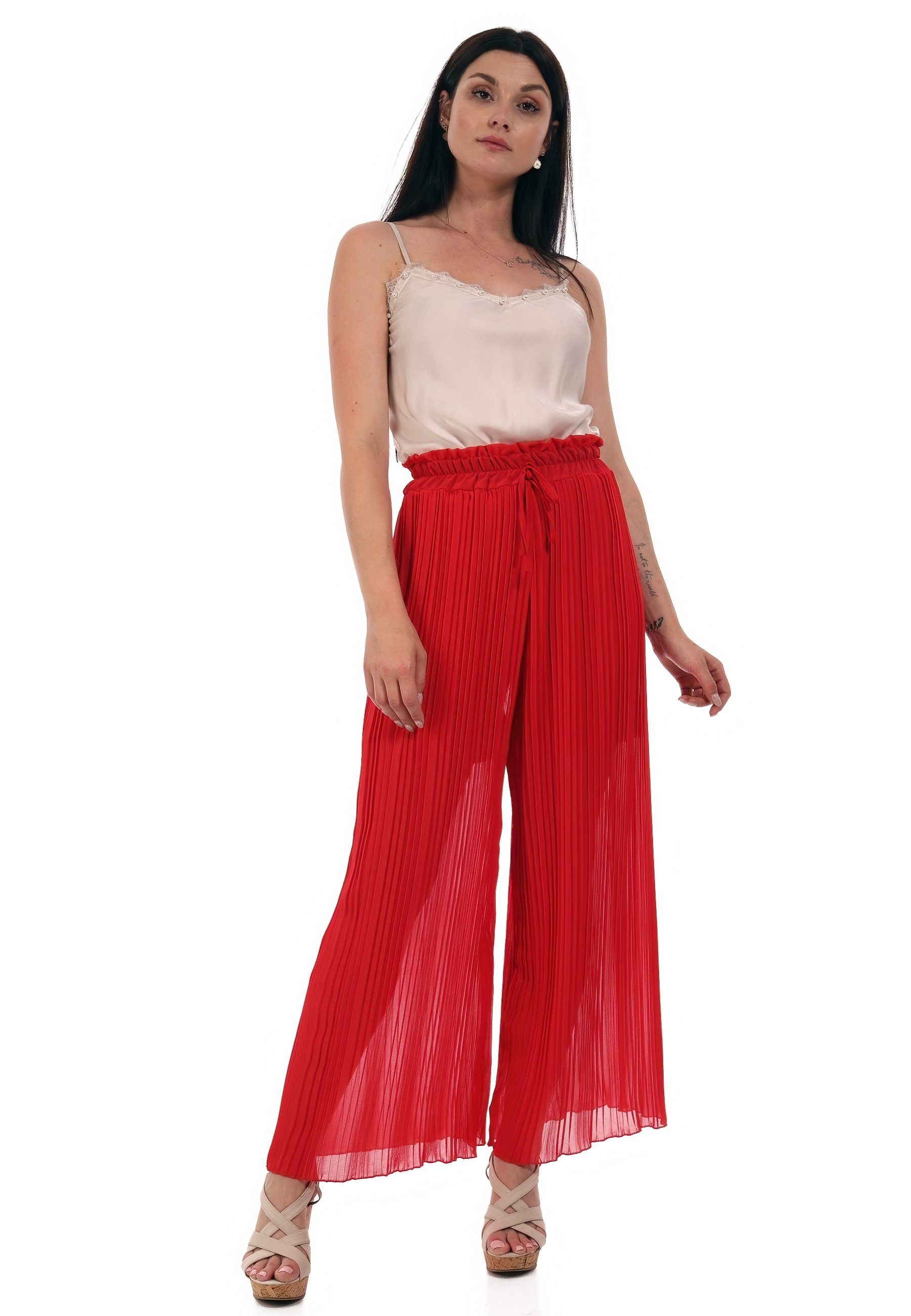 YC Fashion & Style Schlupfhose Plissee Hose Palazzohose Faltenhose in Schlupfform One Size 34- 44 (1-tlg) casual, mit elastischem Bund rot