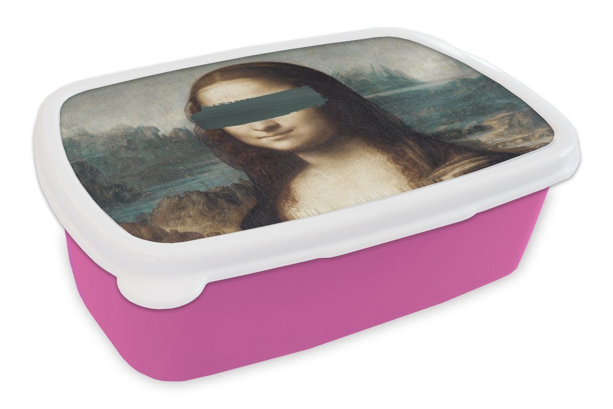 MuchoWow Lunchbox Mona Lisa da Leonardo rosa Kunststoff Gemälde, Brotdose Kinder, Brotbox (2-tlg), Erwachsene, Mädchen, - Snackbox, - Kunststoff, für Vinci
