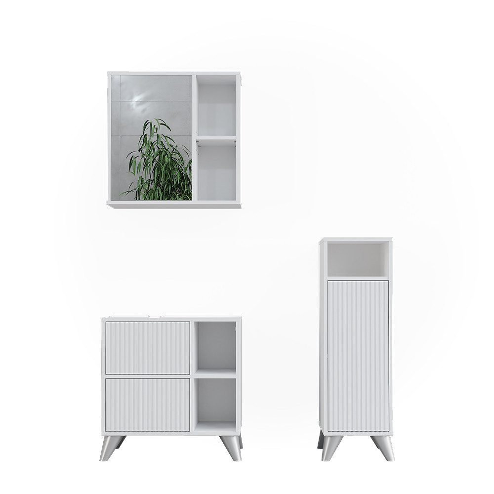Vicco Badmöbel-Set Leano, Weiß, 3 Teile, (3-St., 3er Set)