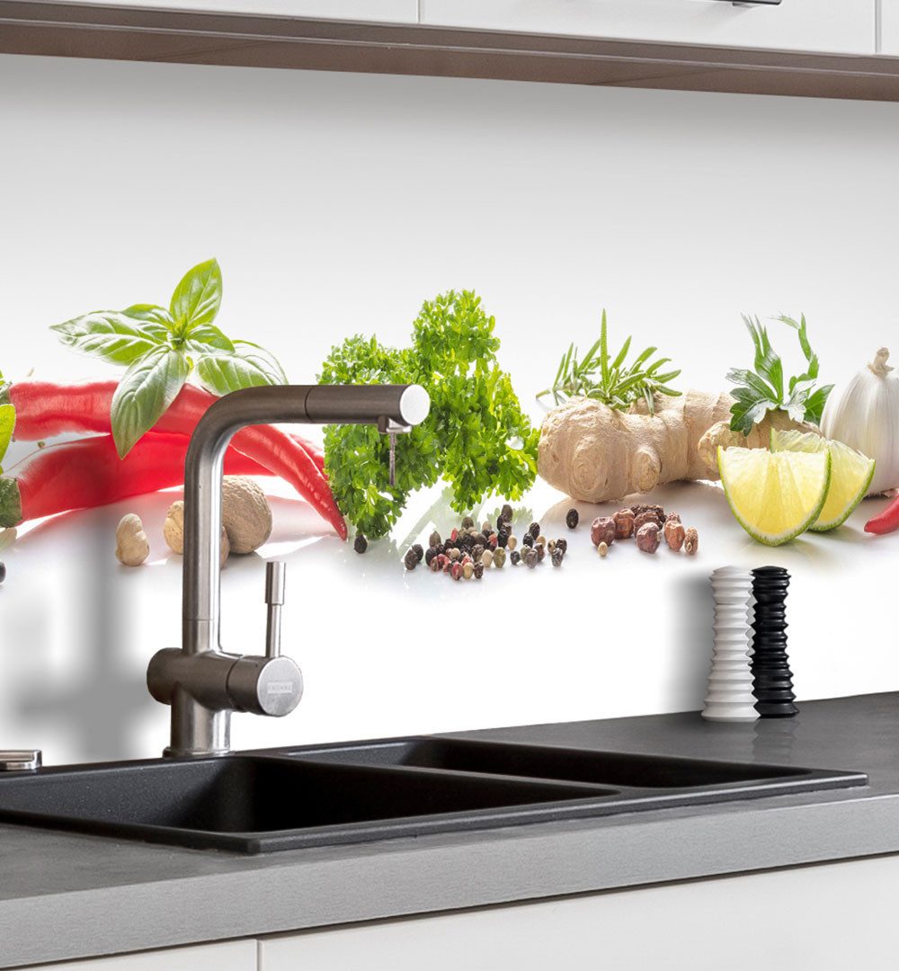 MyMaxxi Küchenrückwand Küchenrückwand selbstklebend Gewürze Gemüse Spritzschutz Folie, (Klebefolie passend geschnitten und gerollt B 60 cm x H 60 cm), Gewürze Gemüse B 60 cm x H 60 cm